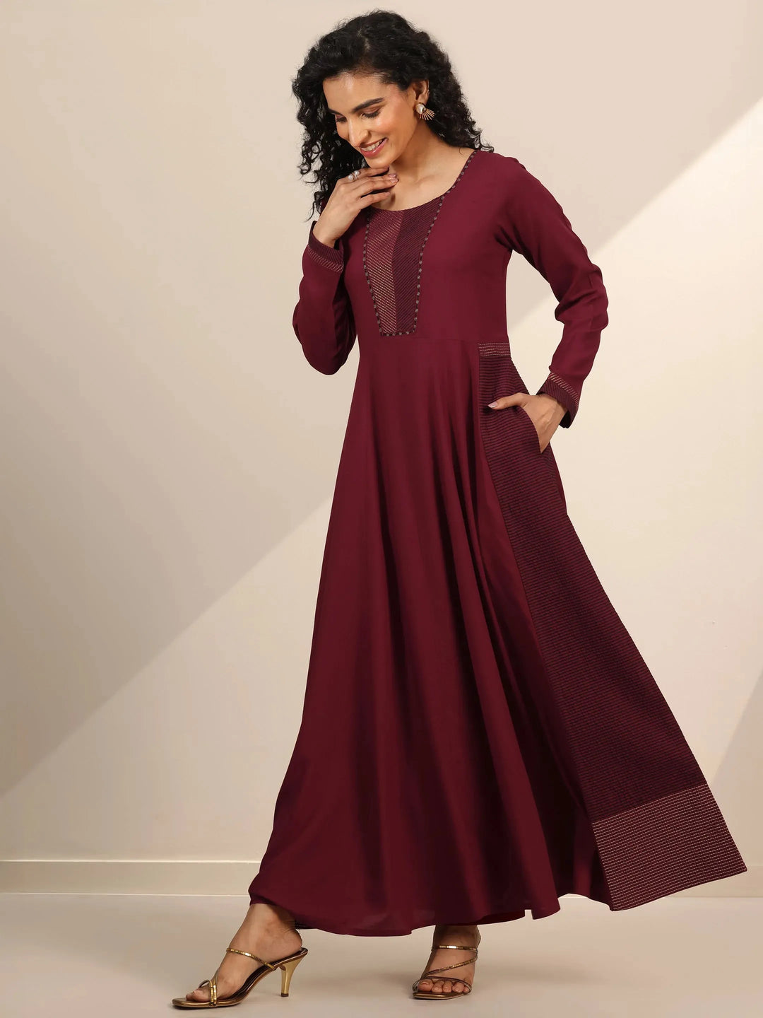 Maroon Embellished Viscose Rayon Anarkali Kurta Set 