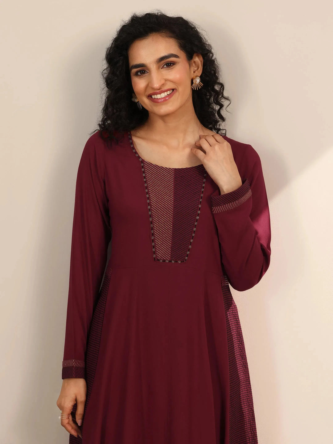  Maroon Embellished Viscose Rayon Anarkali Kurta Set 