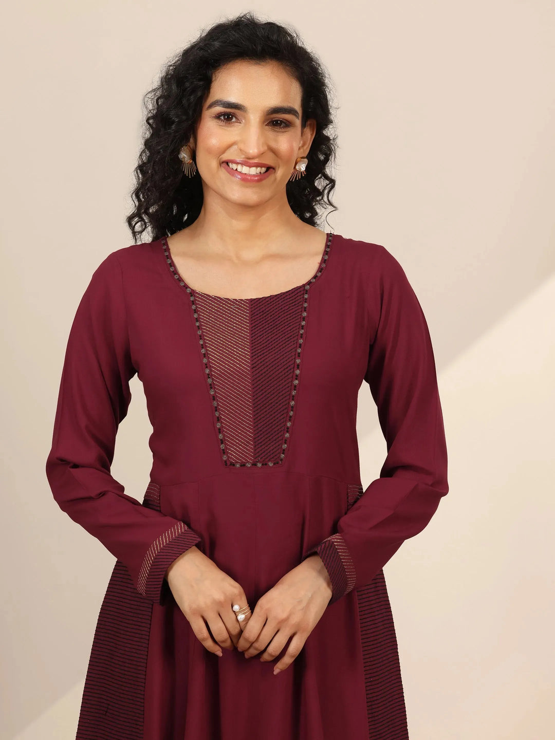  Maroon Embellished Viscose Rayon Anarkali Kurta Set 