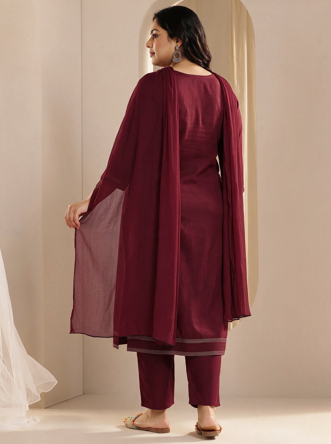  Plus Size Maroon Yoke Design Viscose Rayon Straight Suit Set With Dupatta 