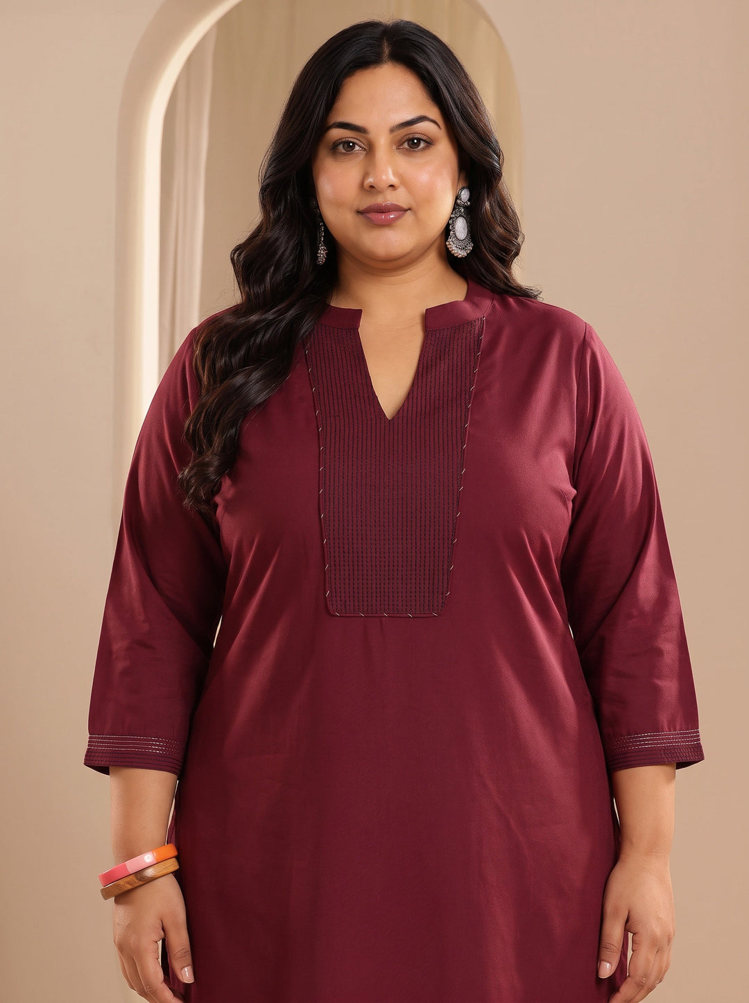  Plus Size Maroon Yoke Design Viscose Rayon Straight Suit Set With Dupatta 