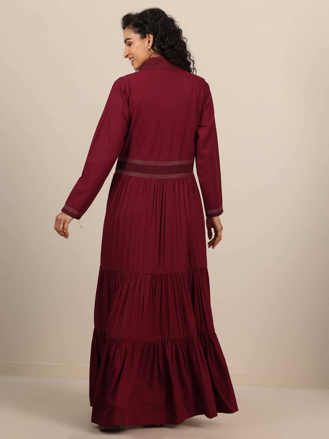  Maroon Embroidered Viscose Rayon Anarkali Kurta Set 