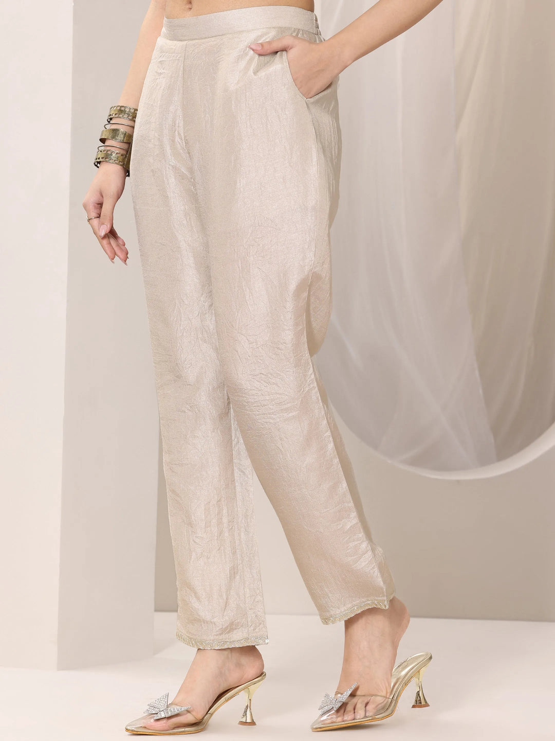  Grey Woven Design Silk Blend Straight Suit Set With Dupatta 