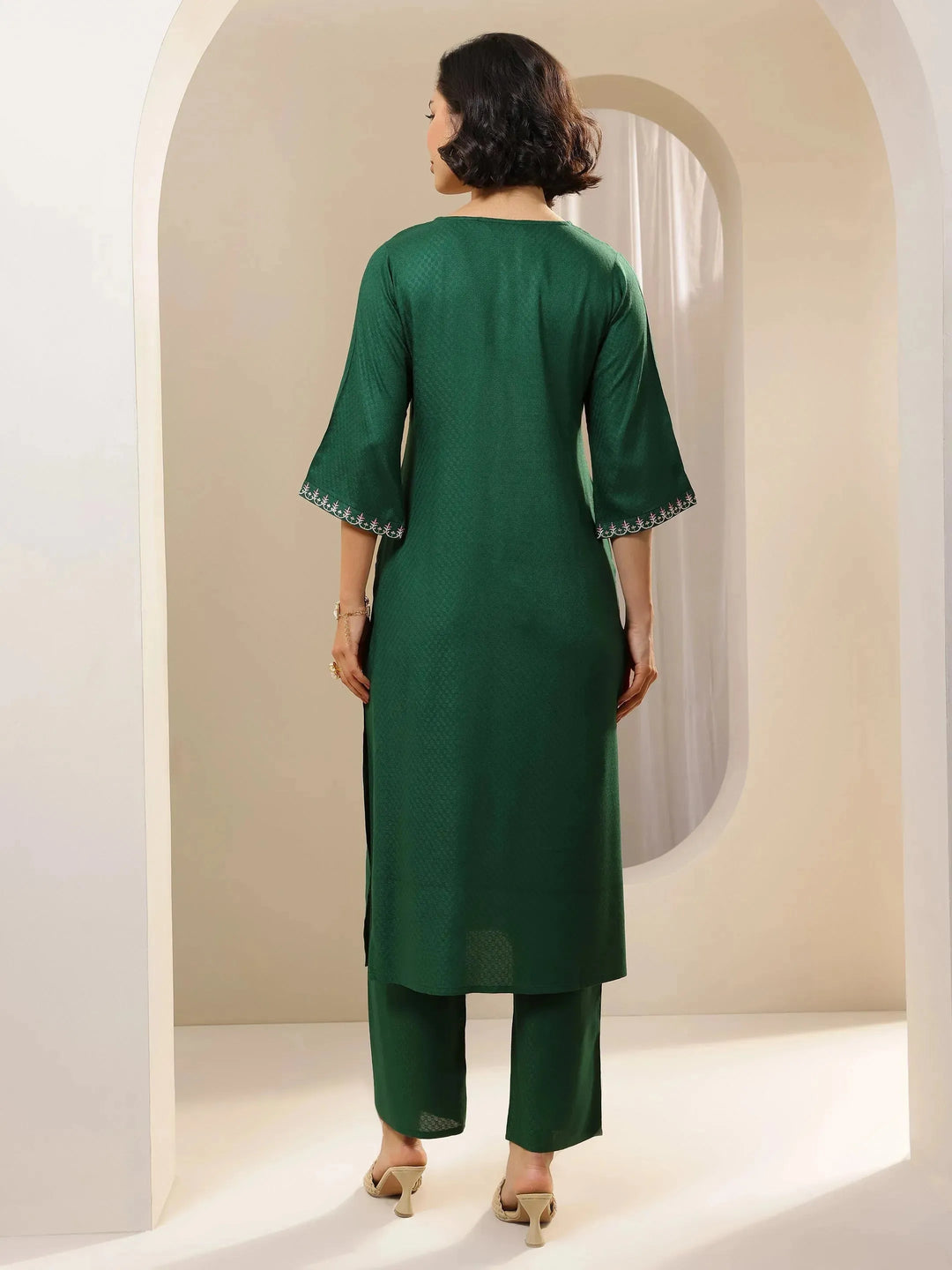  Green Self Design Rayon Straight Kurta Set 