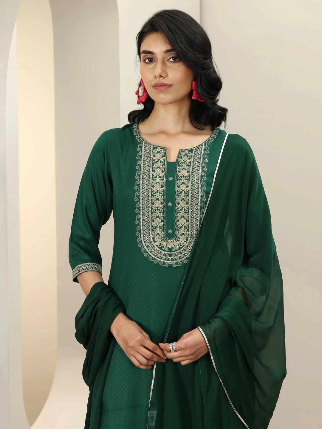  Green Self Design Rayon Straight Suit Sets With Dupatta 