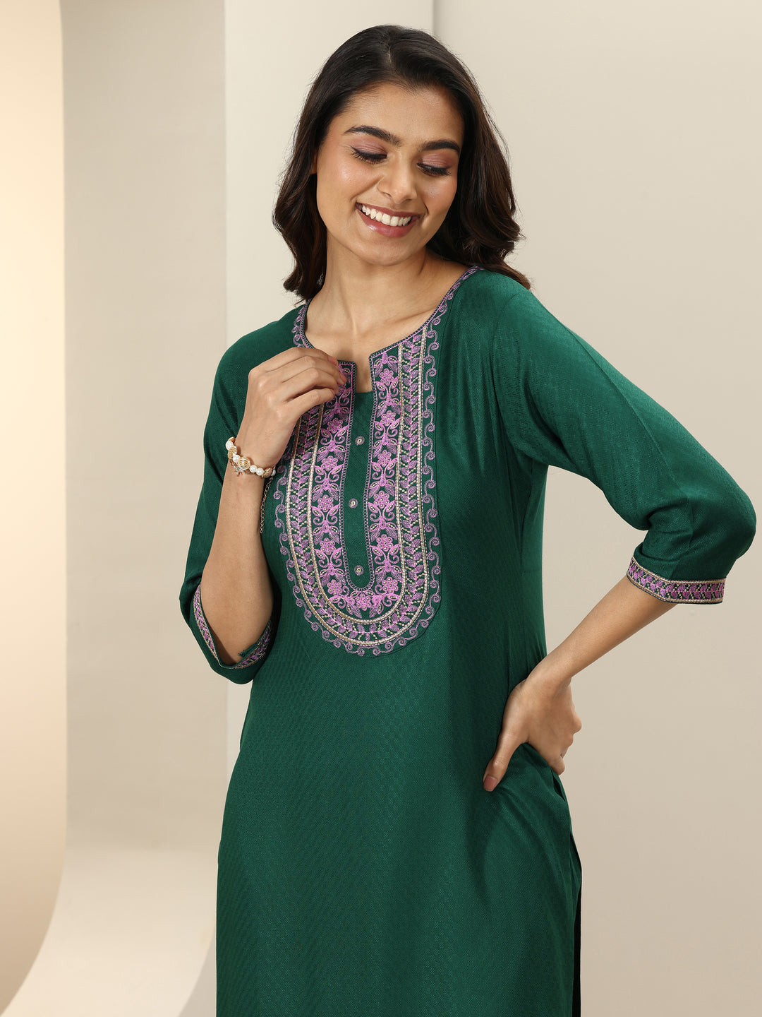  Green Self Design Rayon Straight Suit Sets With Dupatta 
