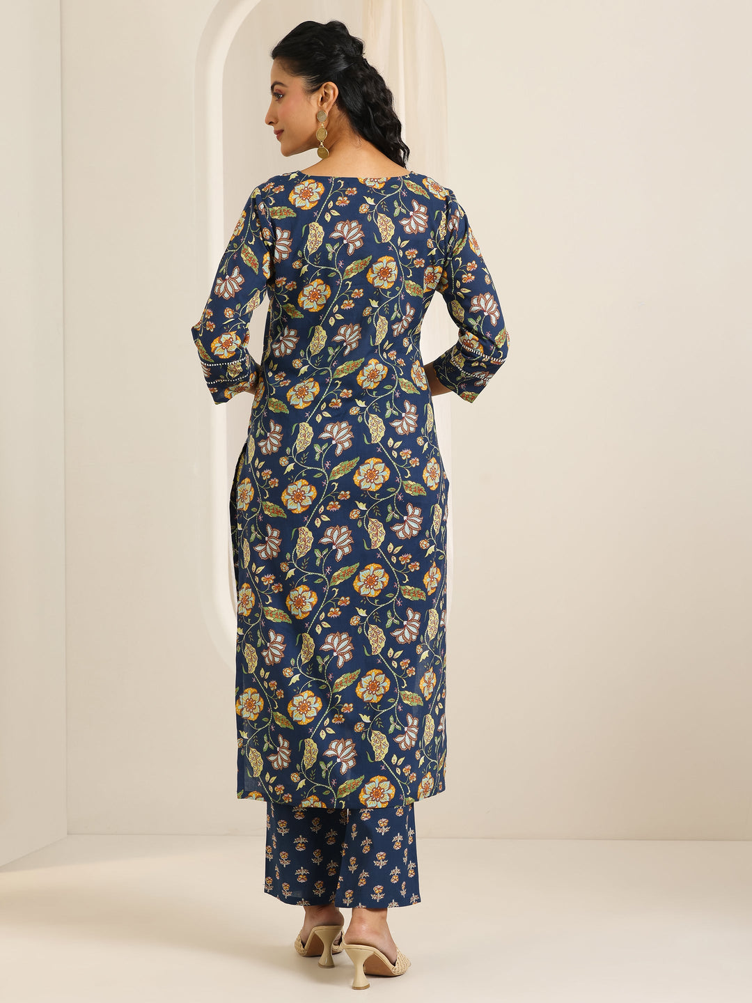  Blue Printed Cotton Straight Kurta Set 