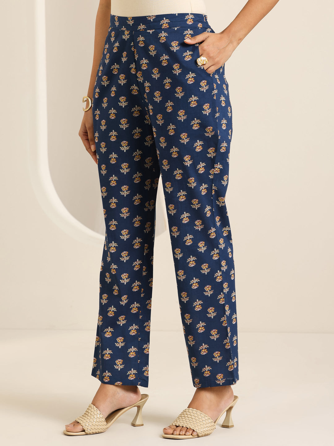  Blue Printed Cotton Straight Kurta Set 