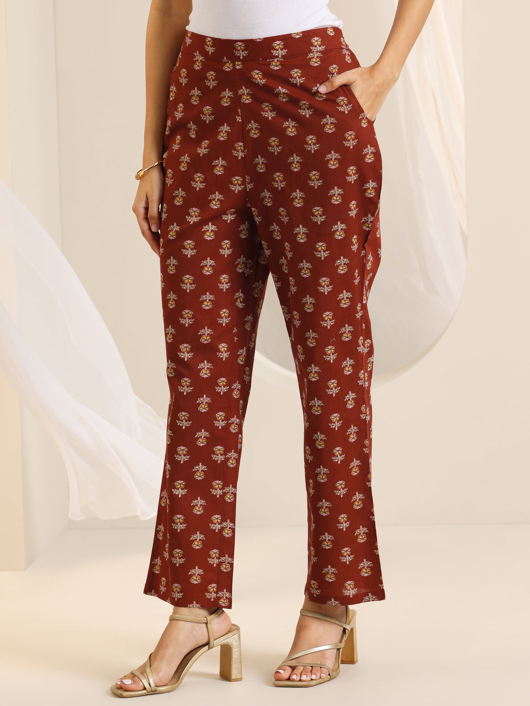  Rust Printed Cotton Straight Kurta Set 