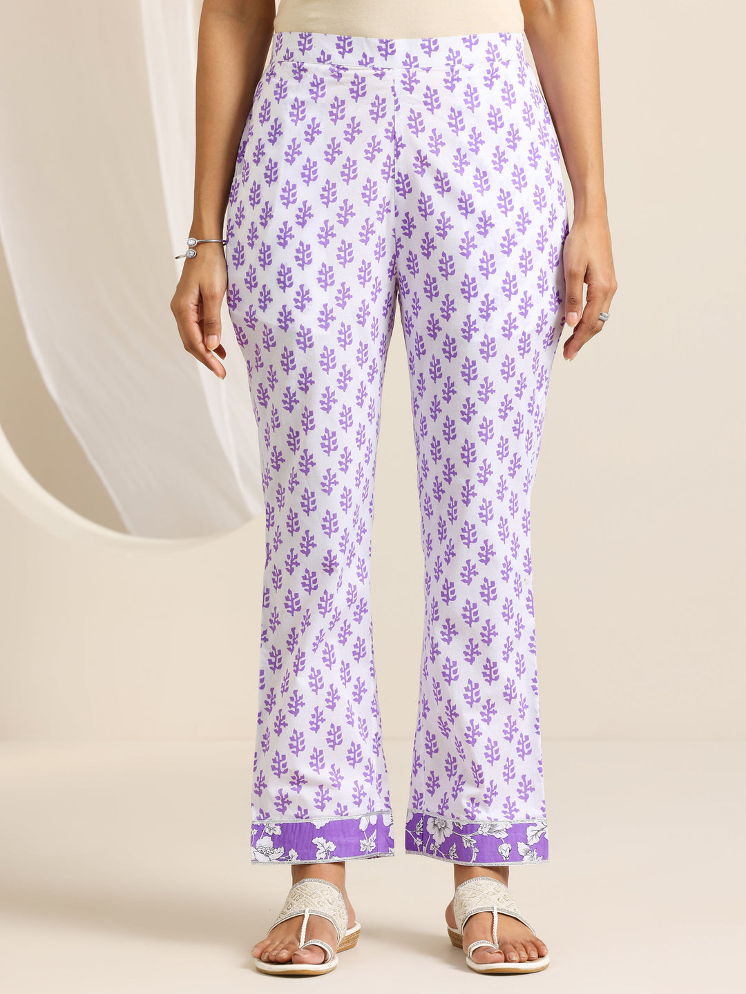  Purple Printed Cotton Straight Suit Set With Dupatta 