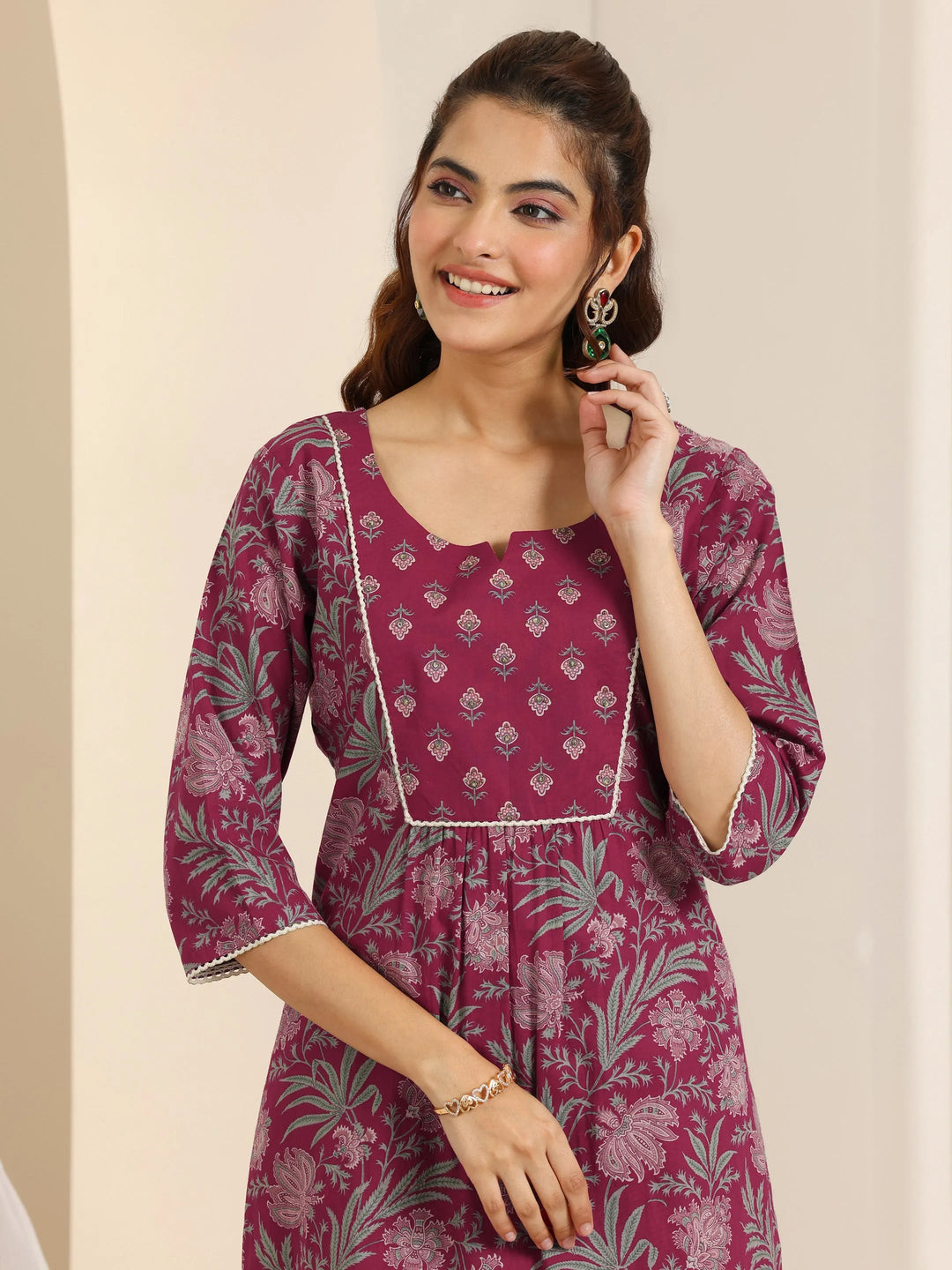  Maroon Printed Cotton Straight Suit Set With Dupatta 