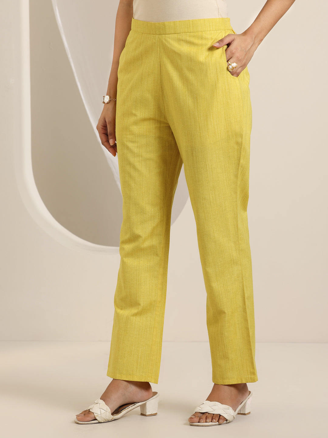  Yellow Woven Design Cotton Blend Straight Suit Set With Dupatta 
