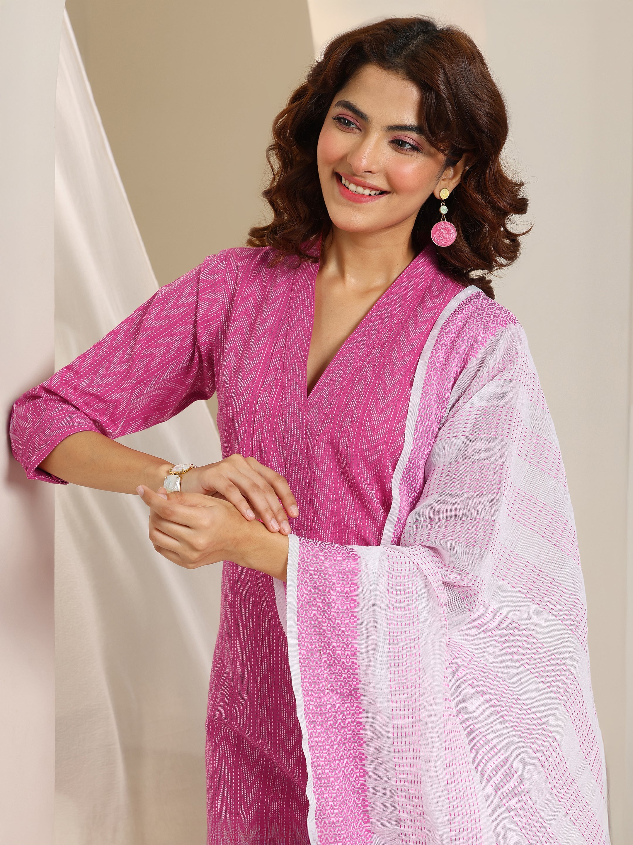 libas Pink Woven Design Cotton Blend Straight Suit Set With Dupatta-picture-45