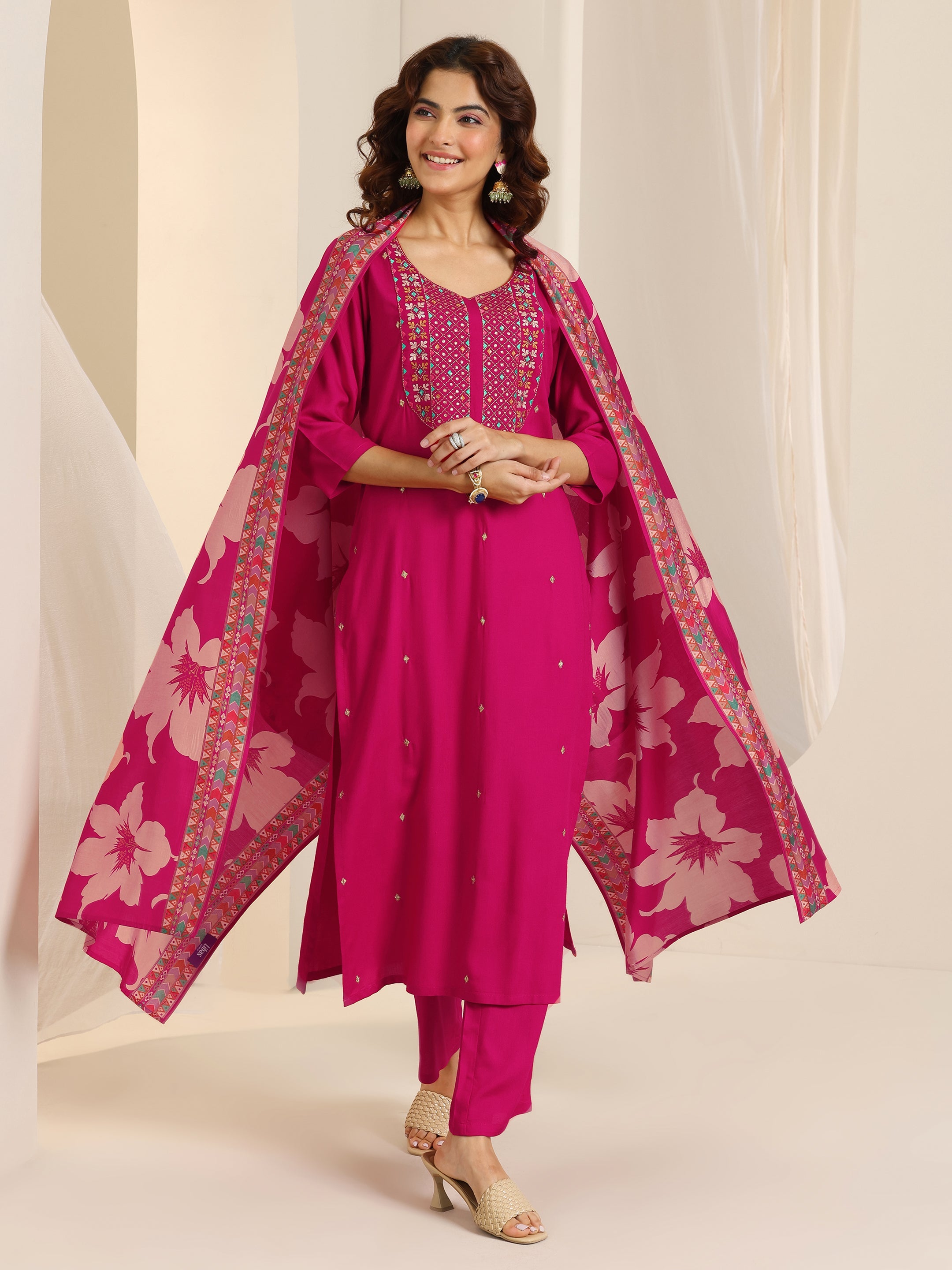 libas Pink Embroidered Viscose Rayon Straight Suit Set With Dupatta-picture-66