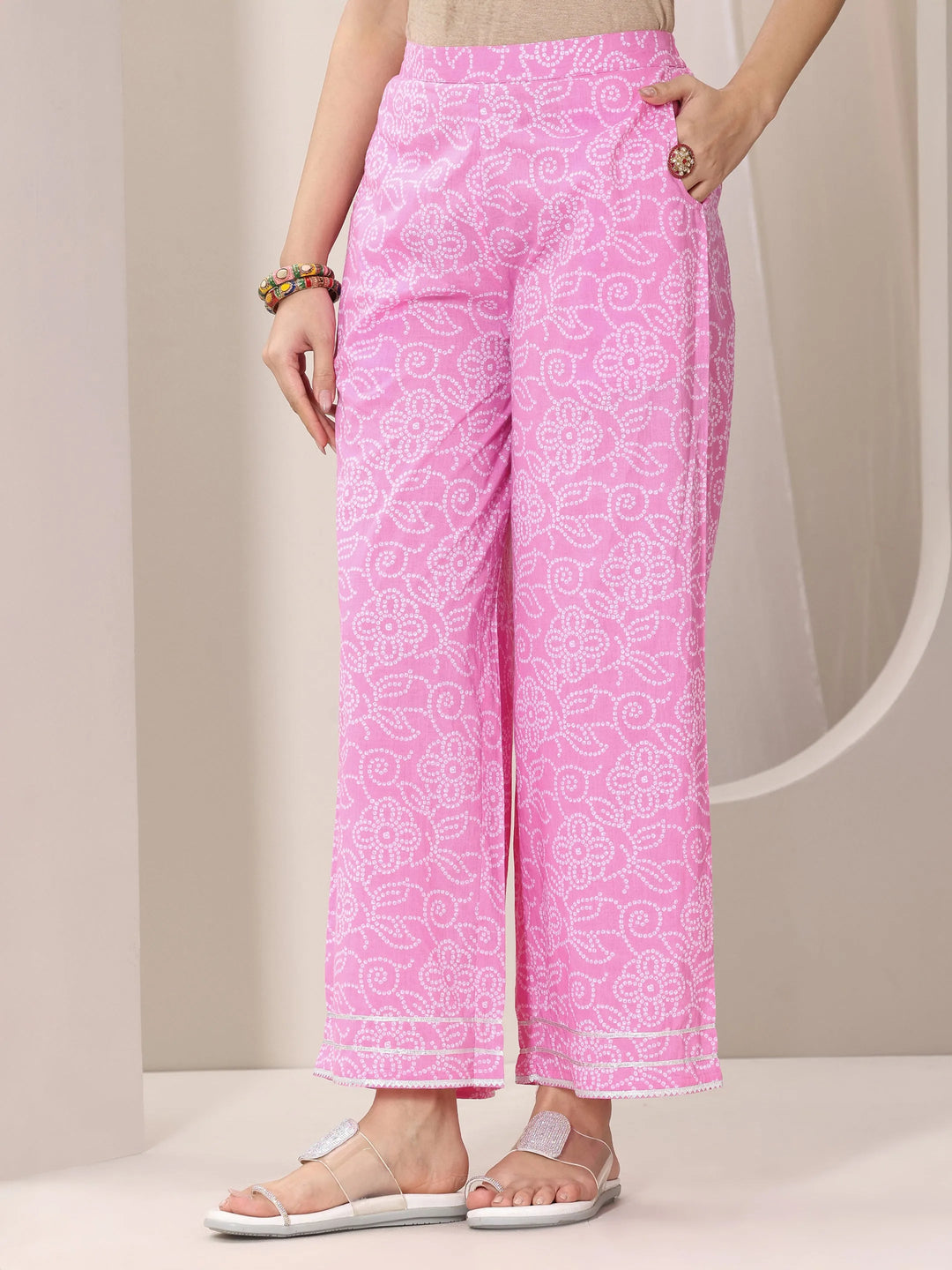  Pink Printed Cotton Straight Suit Set With Dupatta 
