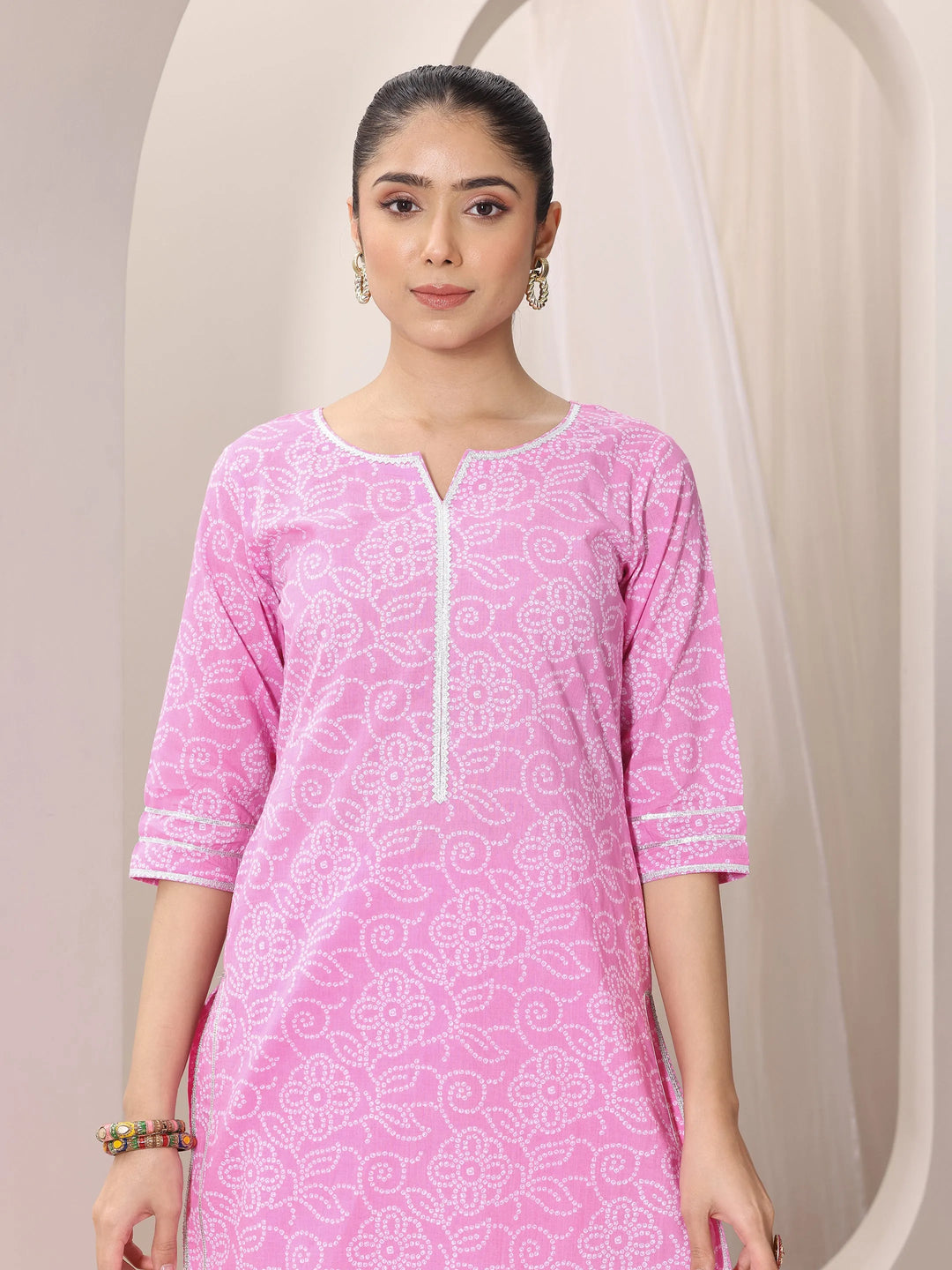  Pink Printed Cotton Straight Suit Set With Dupatta 