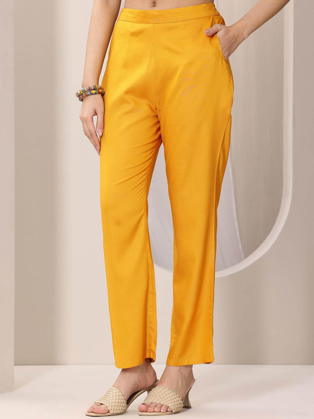  Mustard Yoke Design Viscose Rayon Straight Suit Set With Dupatta 