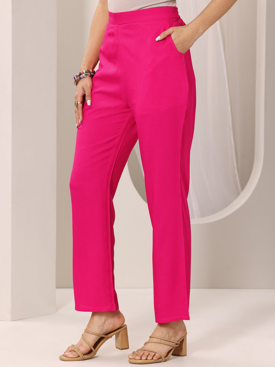  Pink Yoke Design Viscose Rayon Straight Suit Set With Dupatta 