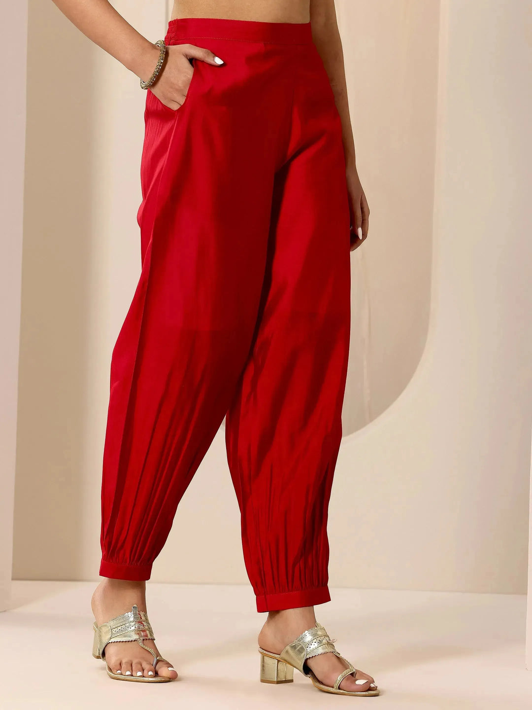  Red Bandhani Printed Silk Blend Straight Suit Set With Dupatta 