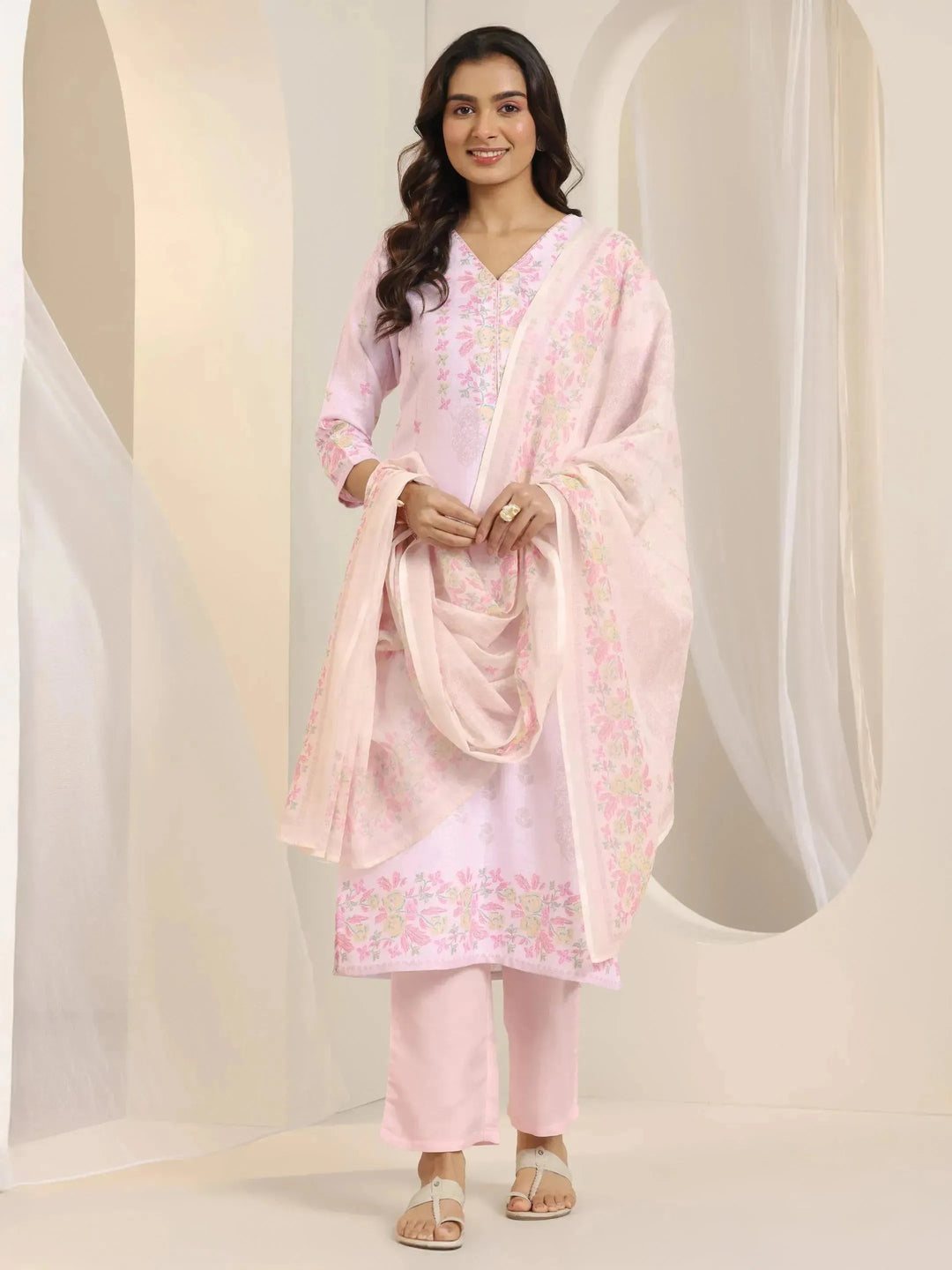  Off White Printed Cotton Blend Straight Suit Set With Dupatta 