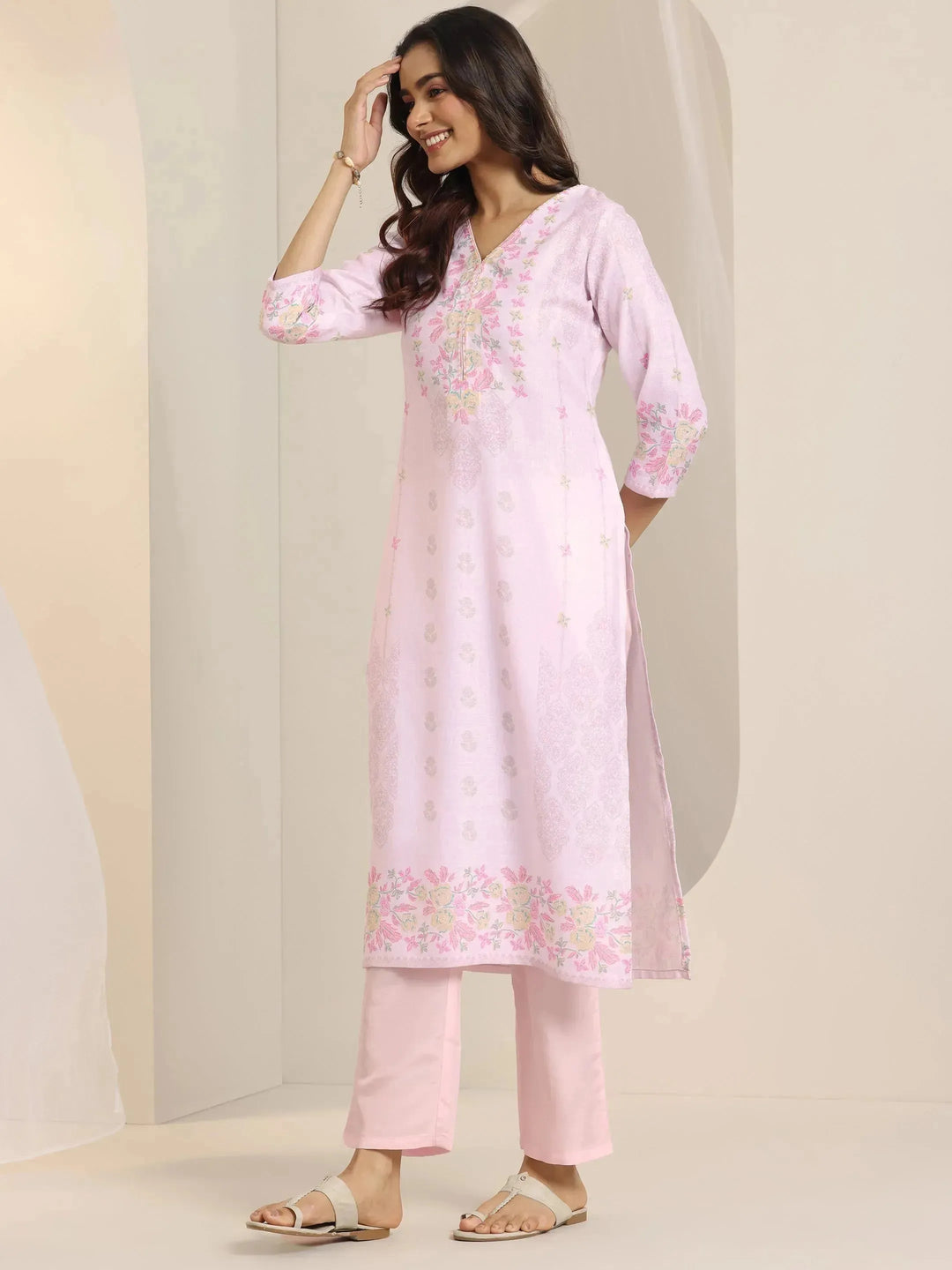  Off White Printed Cotton Blend Straight Suit Set With Dupatta 