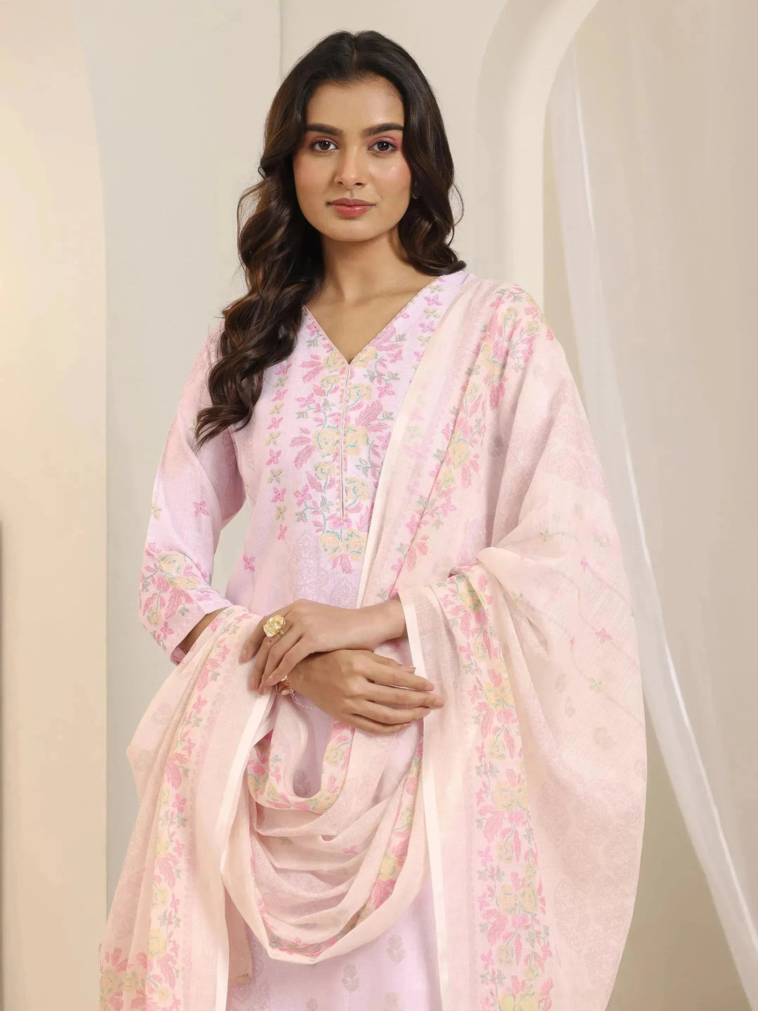 Off White Printed Cotton Blend Straight Suit Set With Dupatta 