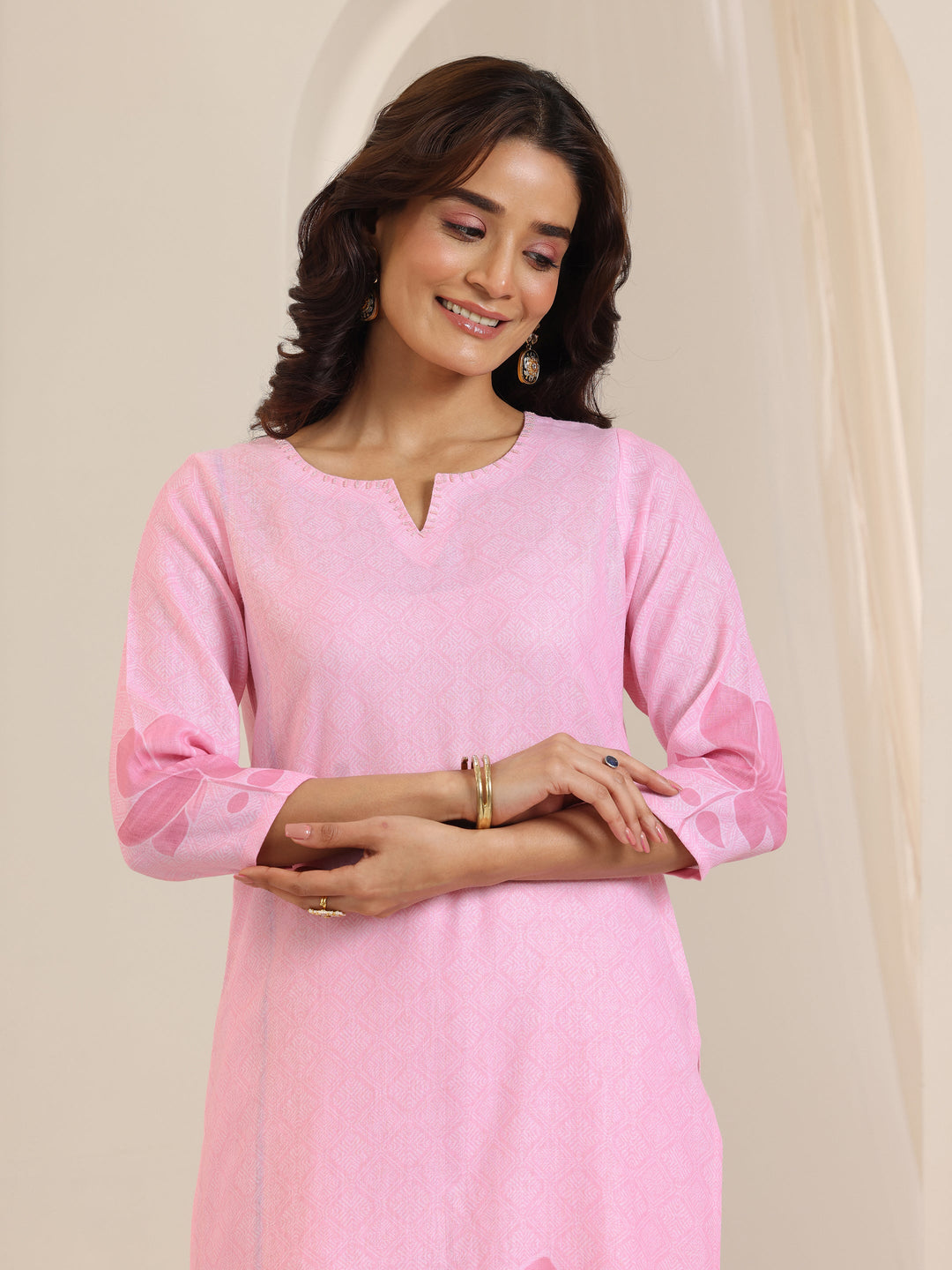  Pink Printed Cotton Blend Straight Suit Set With Dupatta 