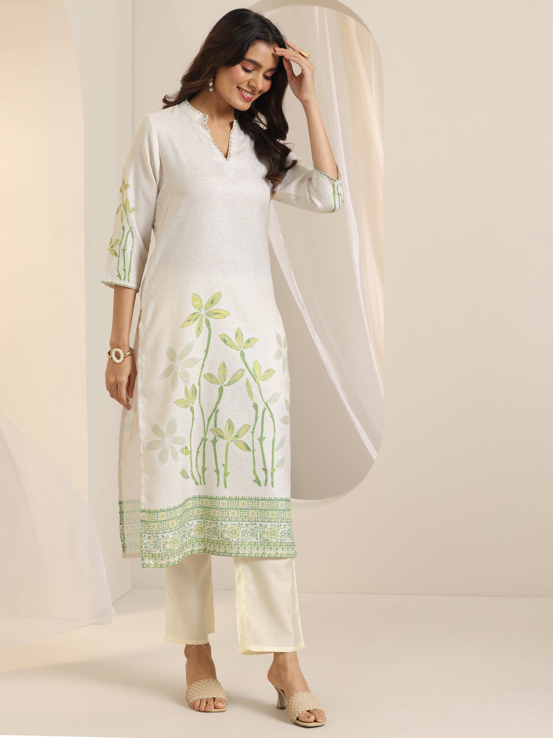  Off White Printed Cotton Blend Straight Suit Set With Dupatta 
