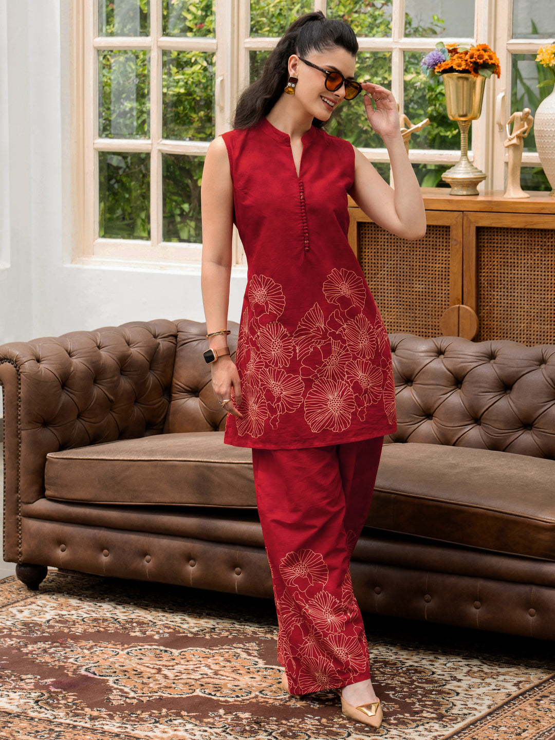  Red Printed Cotton Co-Ord Sets 