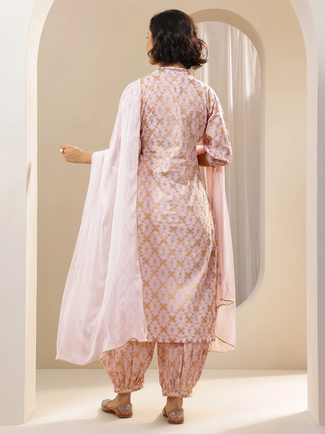 Pink Printed Cotton Straight Suit Sets With Dupatta 