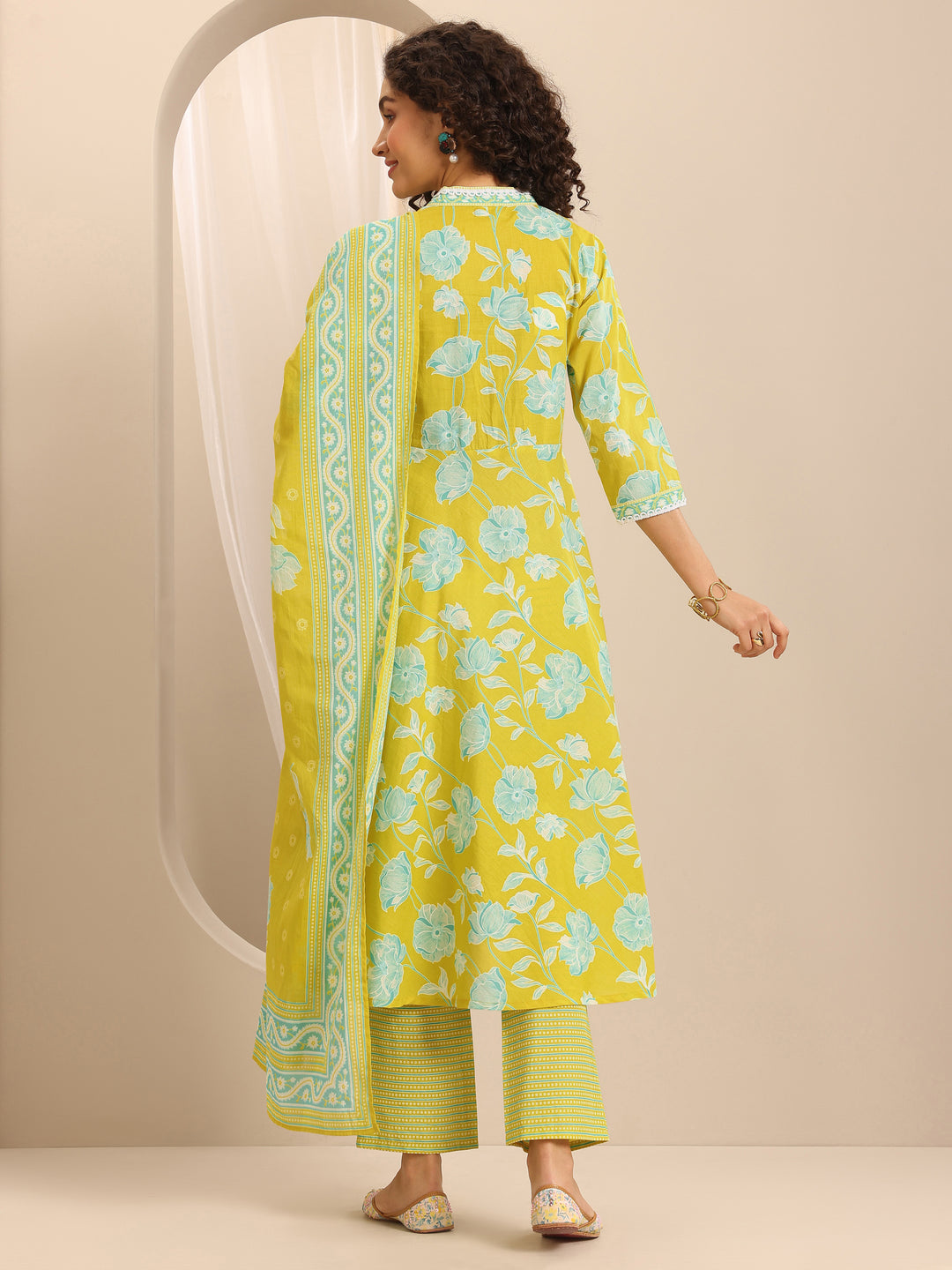  Mustard Printed Cotton Straight Suit Set With Dupatta 