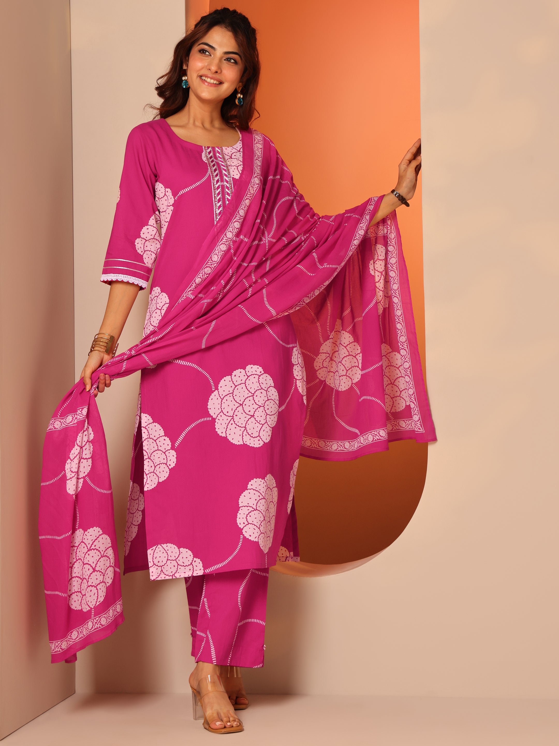 libas Pink Printed Cotton Straight Suit Set With Dupatta-picture-60