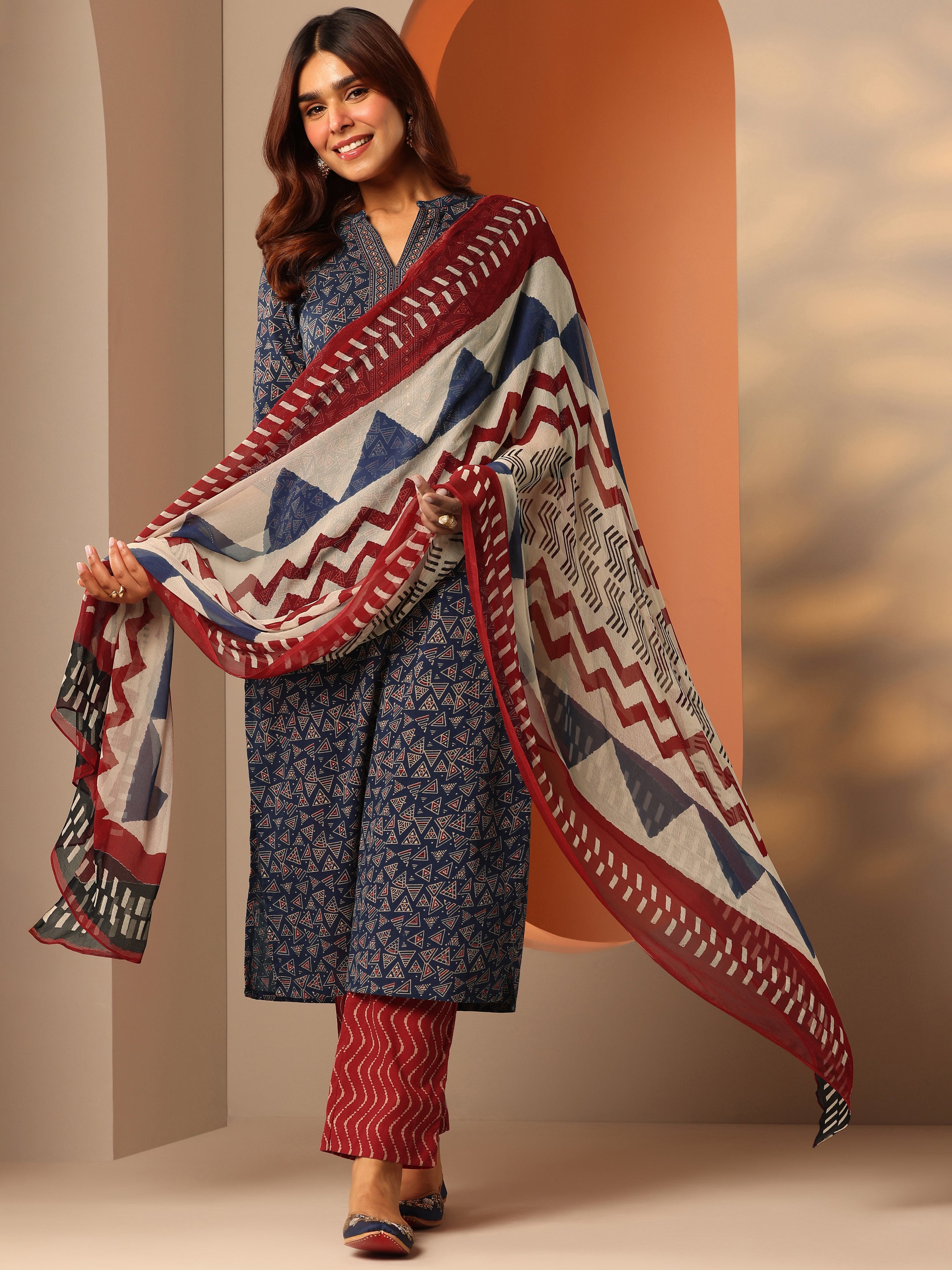 libas Blue Printed Cotton Straight Suit Set With Dupatta-picture-49