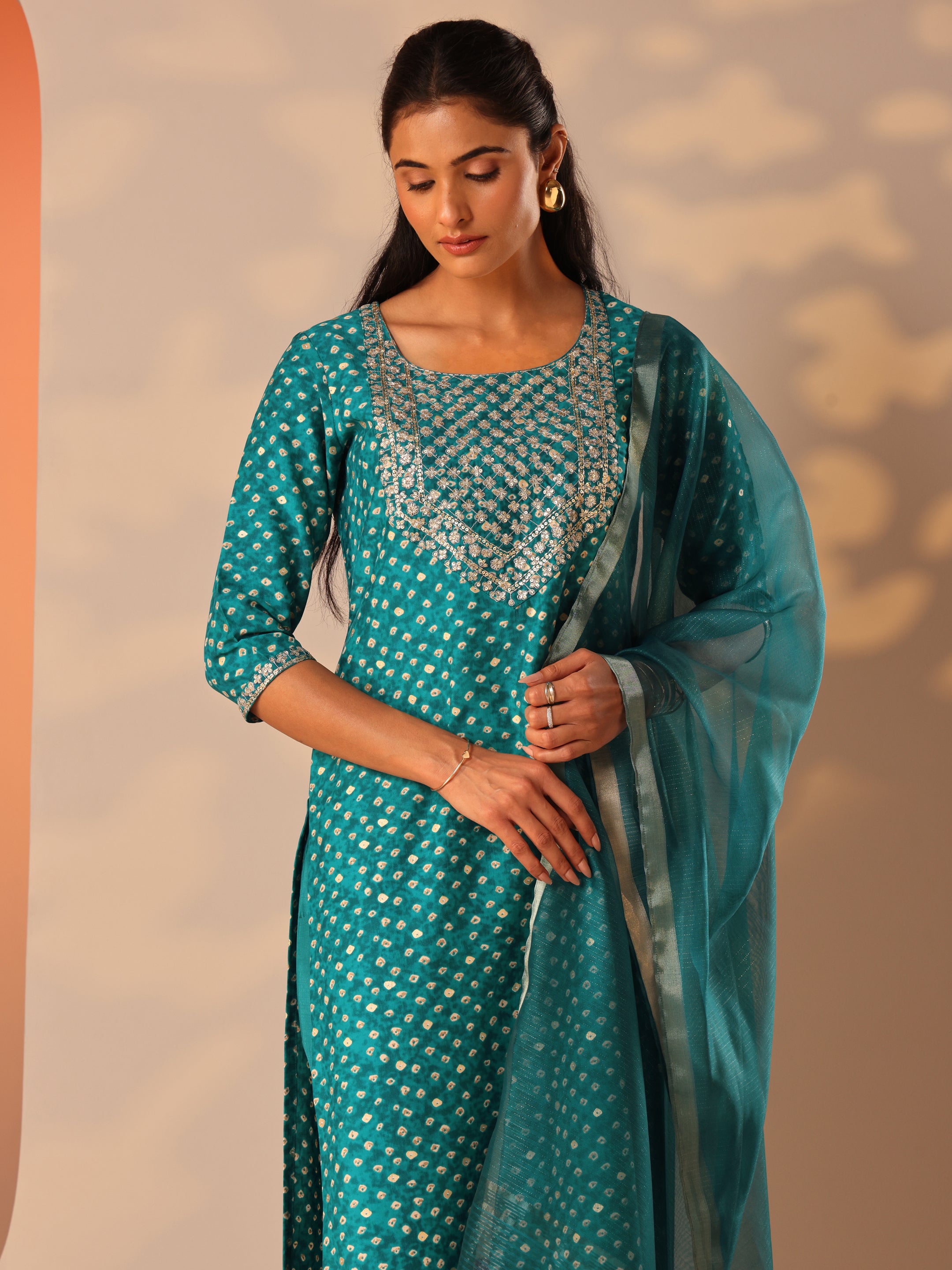 libas Blue Printed Silk Blend Straight Suit Set With Dupatta-picture-55