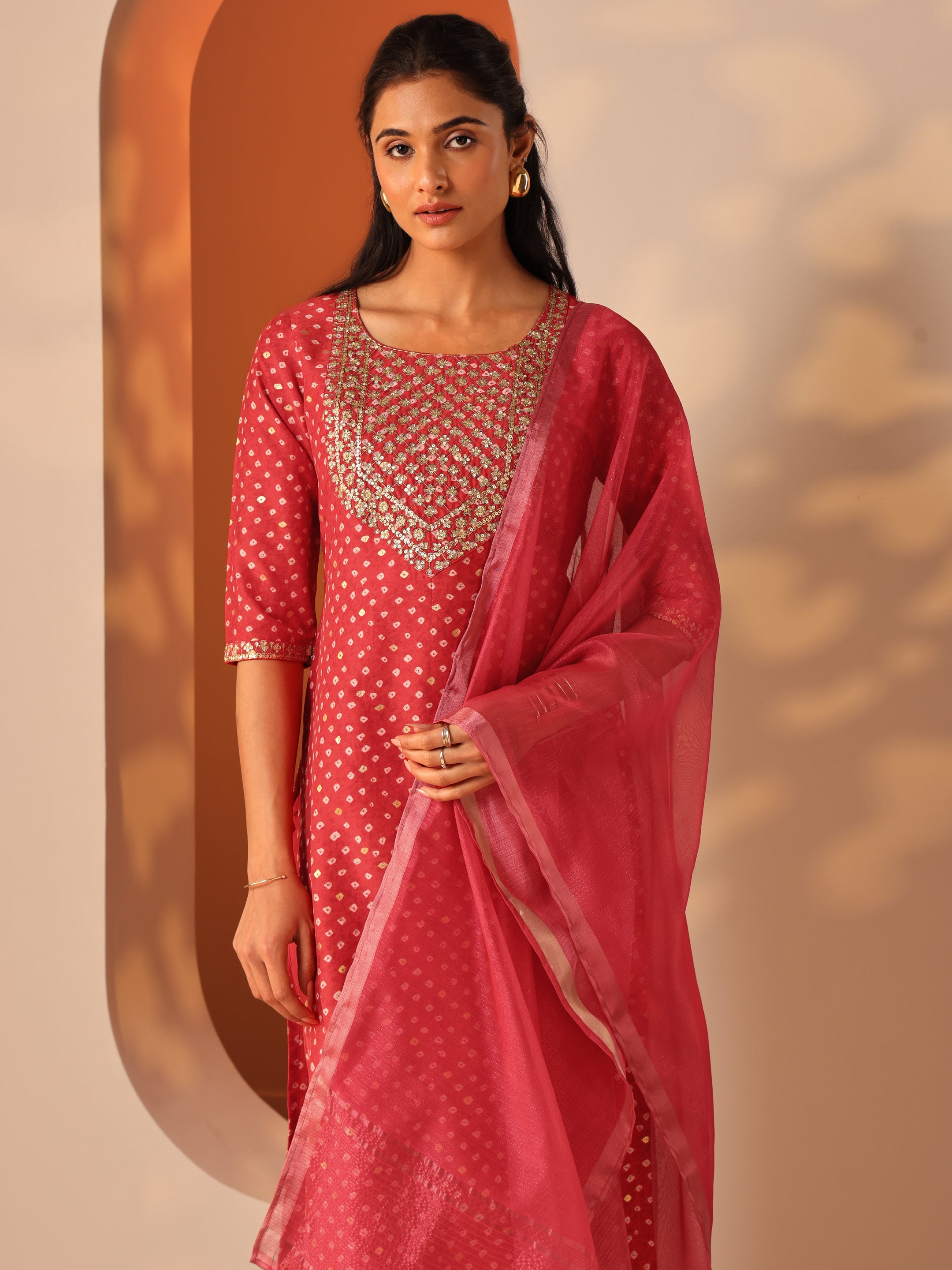 libas Red Printed Silk Blend Straight Suit Set With Dupatta-picture-57