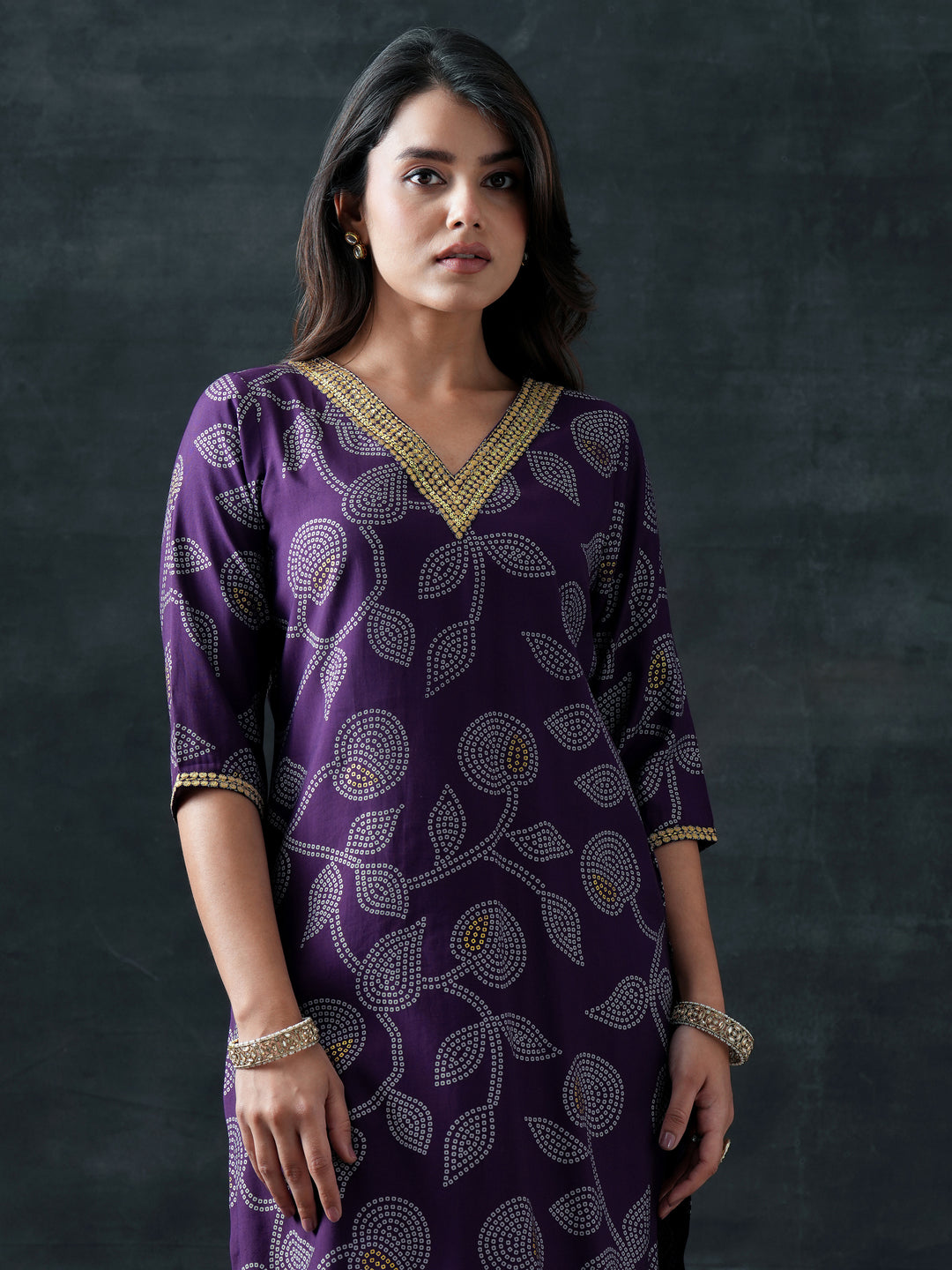  Purple Embroidered Silk Blend Straight Suit Set With Dupatta 