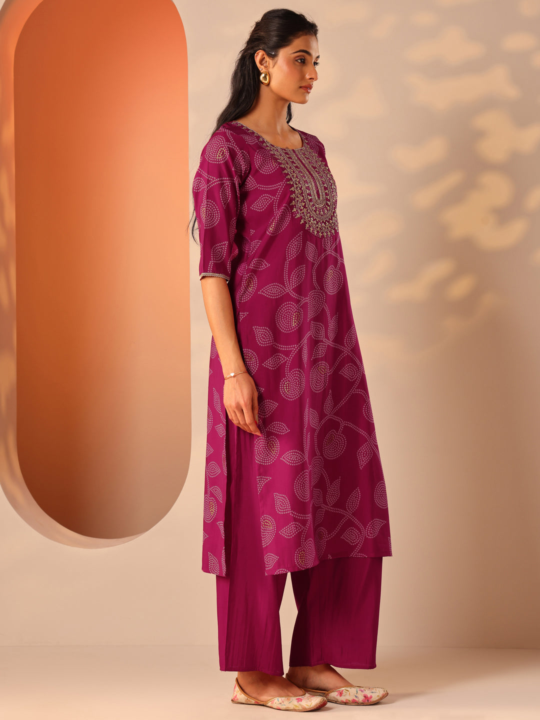  Pink Printed Silk Blend Straight Suit Set With Dupatta 