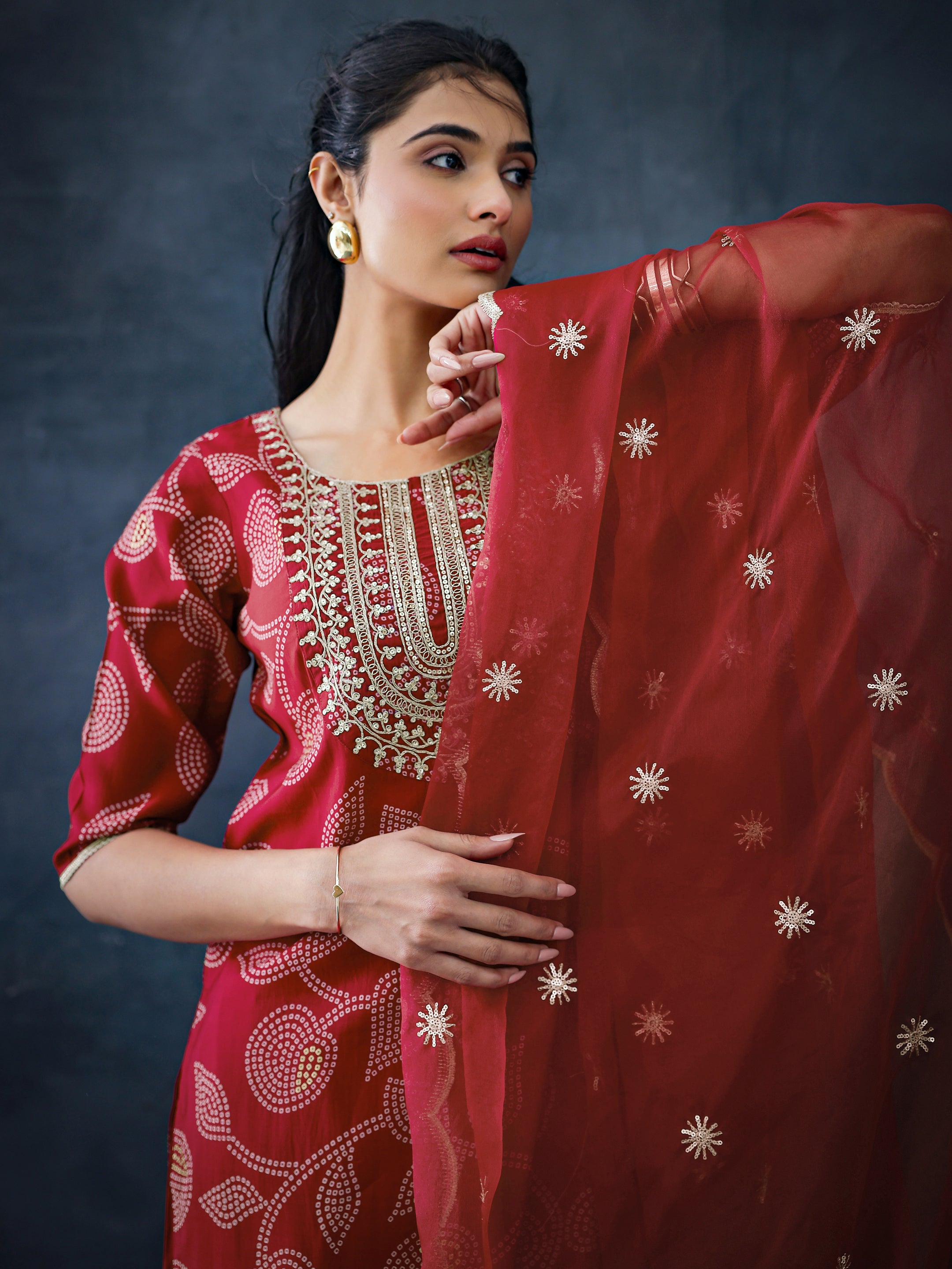 libas Red Printed Silk Blend Straight Suit Set With Dupatta-picture-28