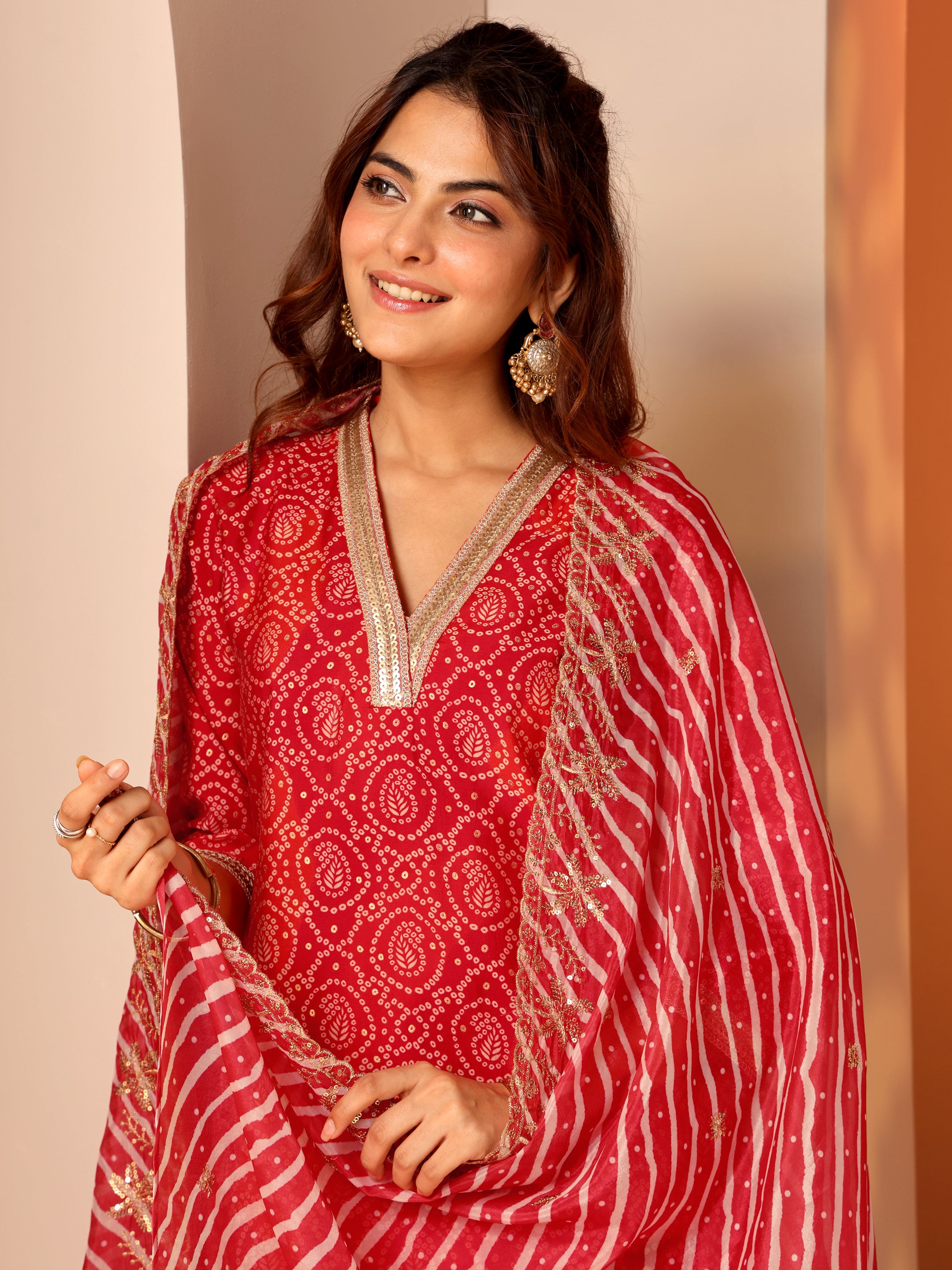 libas Red Printed Silk Blend Straight Suit Set With Dupatta-picture-29