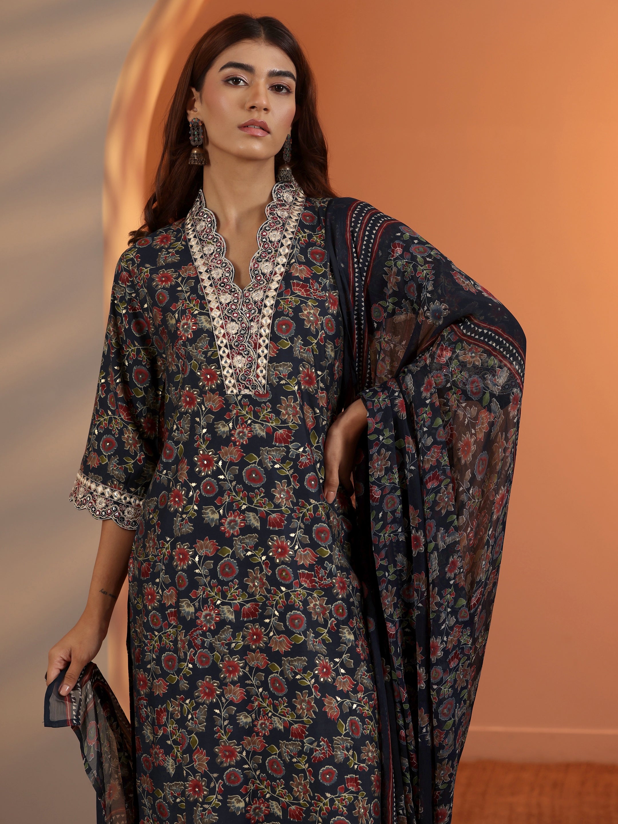 libas Blue Printed Silk Blend Straight Suit Set With Dupatta-picture-38