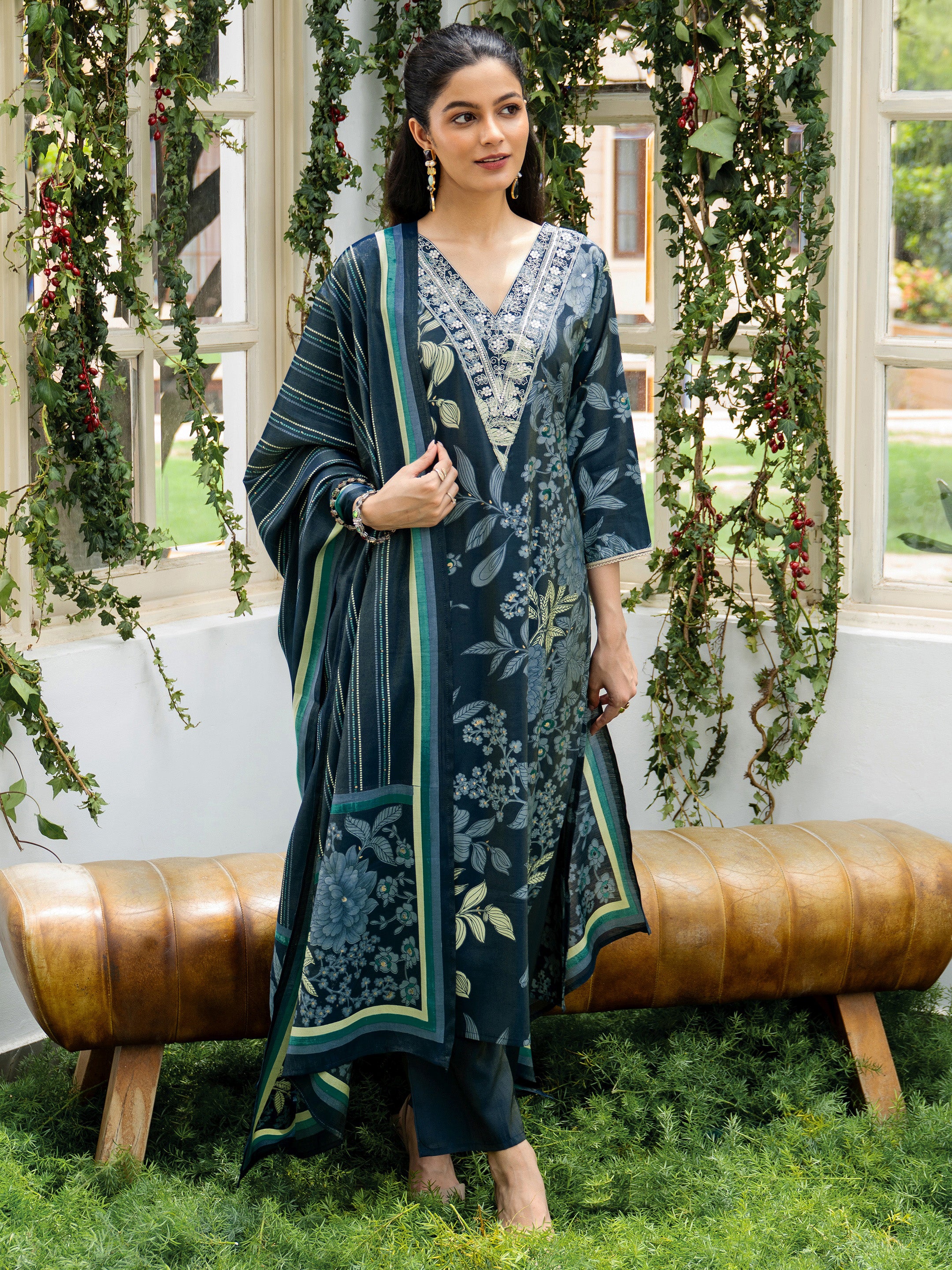 libas Blue Printed Silk Blend Straight Suit Set With Dupatta-picture-28