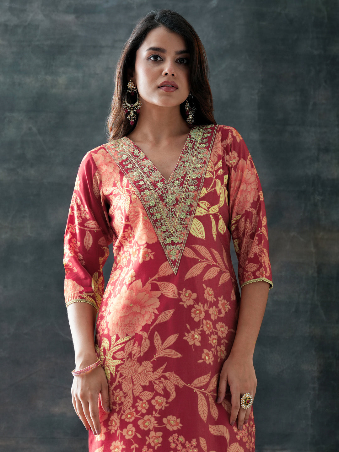  Maroon Printed Silk Blend Straight Suit Set With Dupatta 