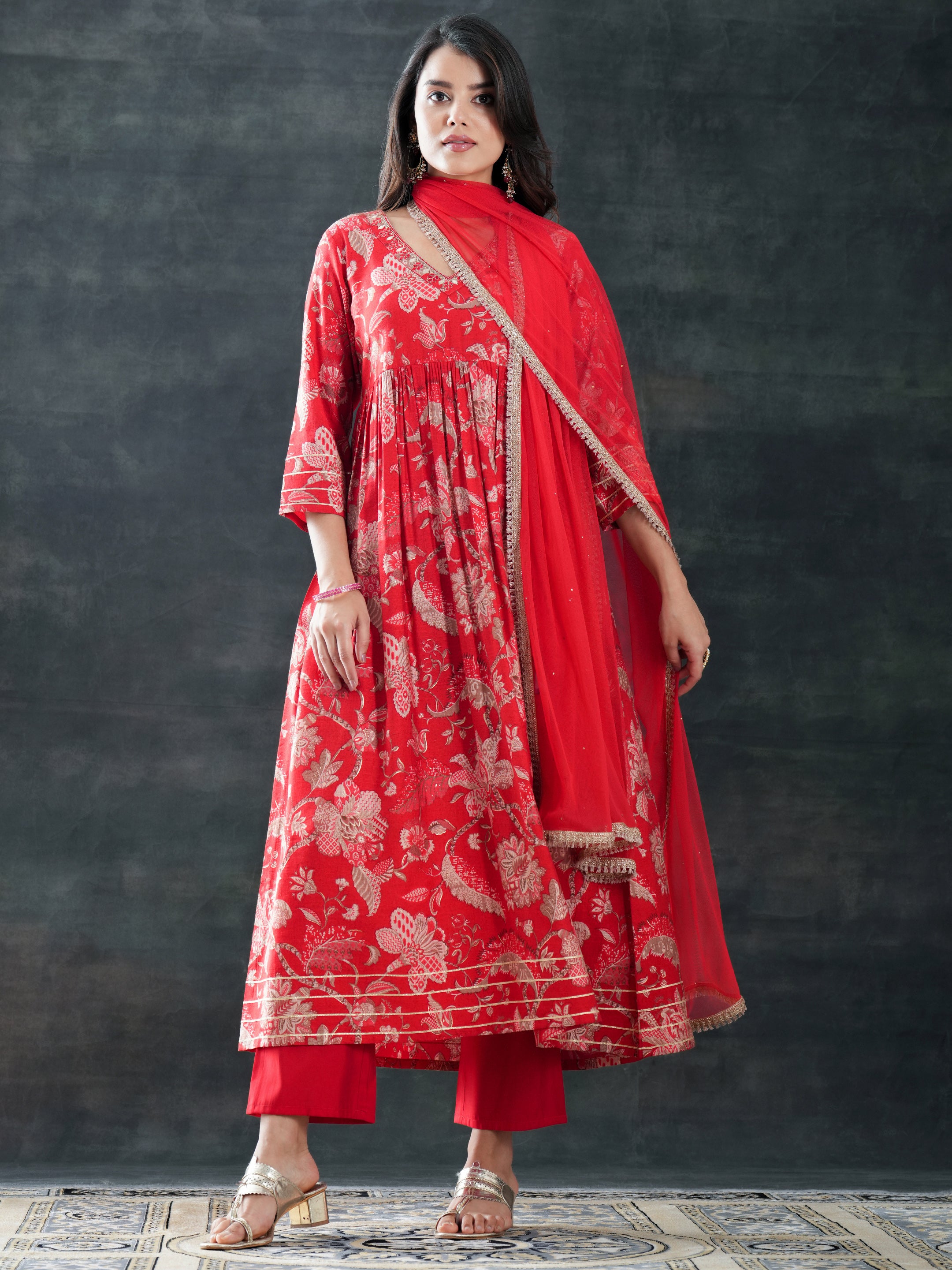 libas Red Printed Silk Blend Anarkali Suit Set With Dupatta-picture-43