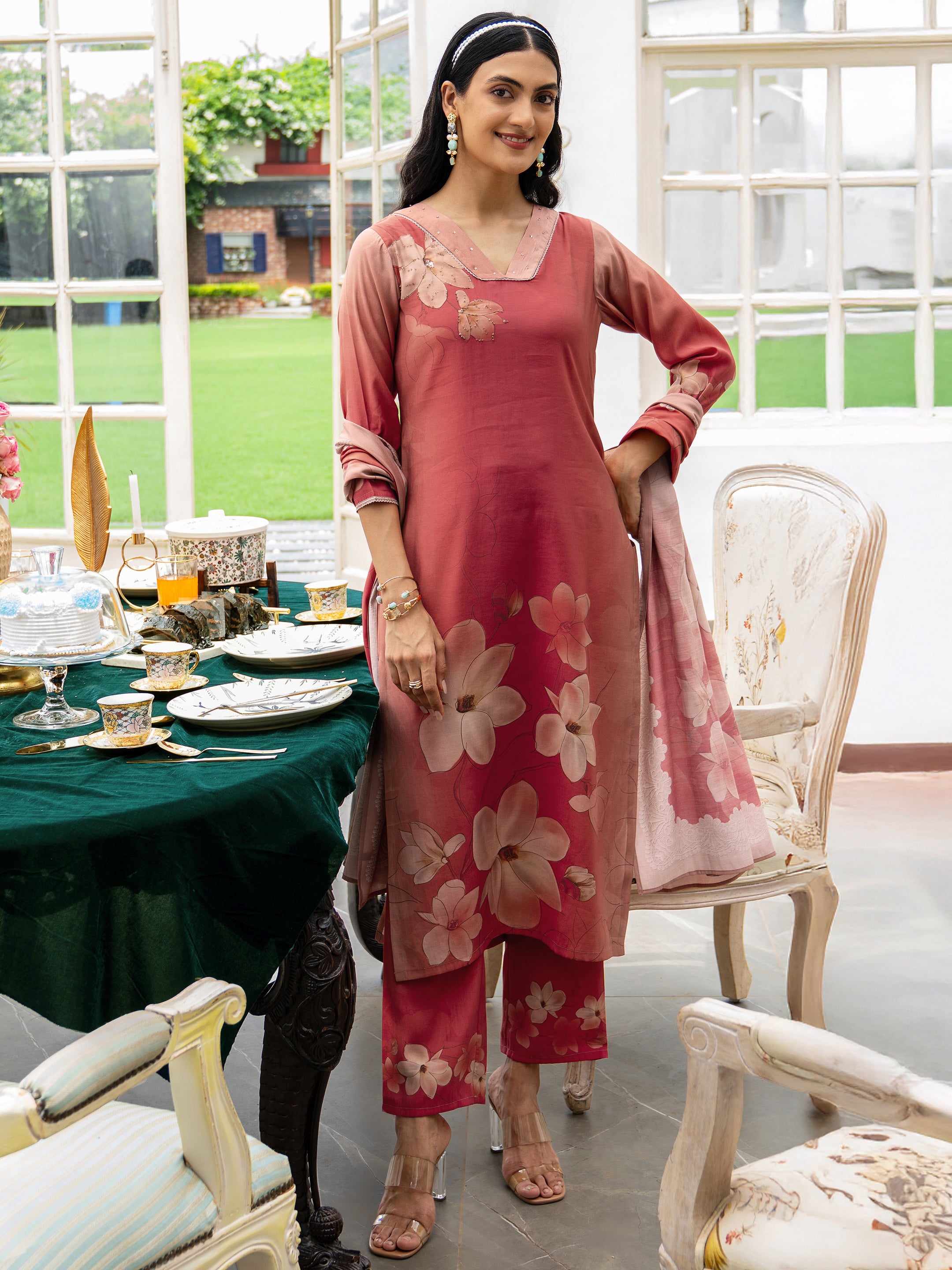 libas Peach Printed Silk Blend Straight Suit Set With Dupatta-picture-23