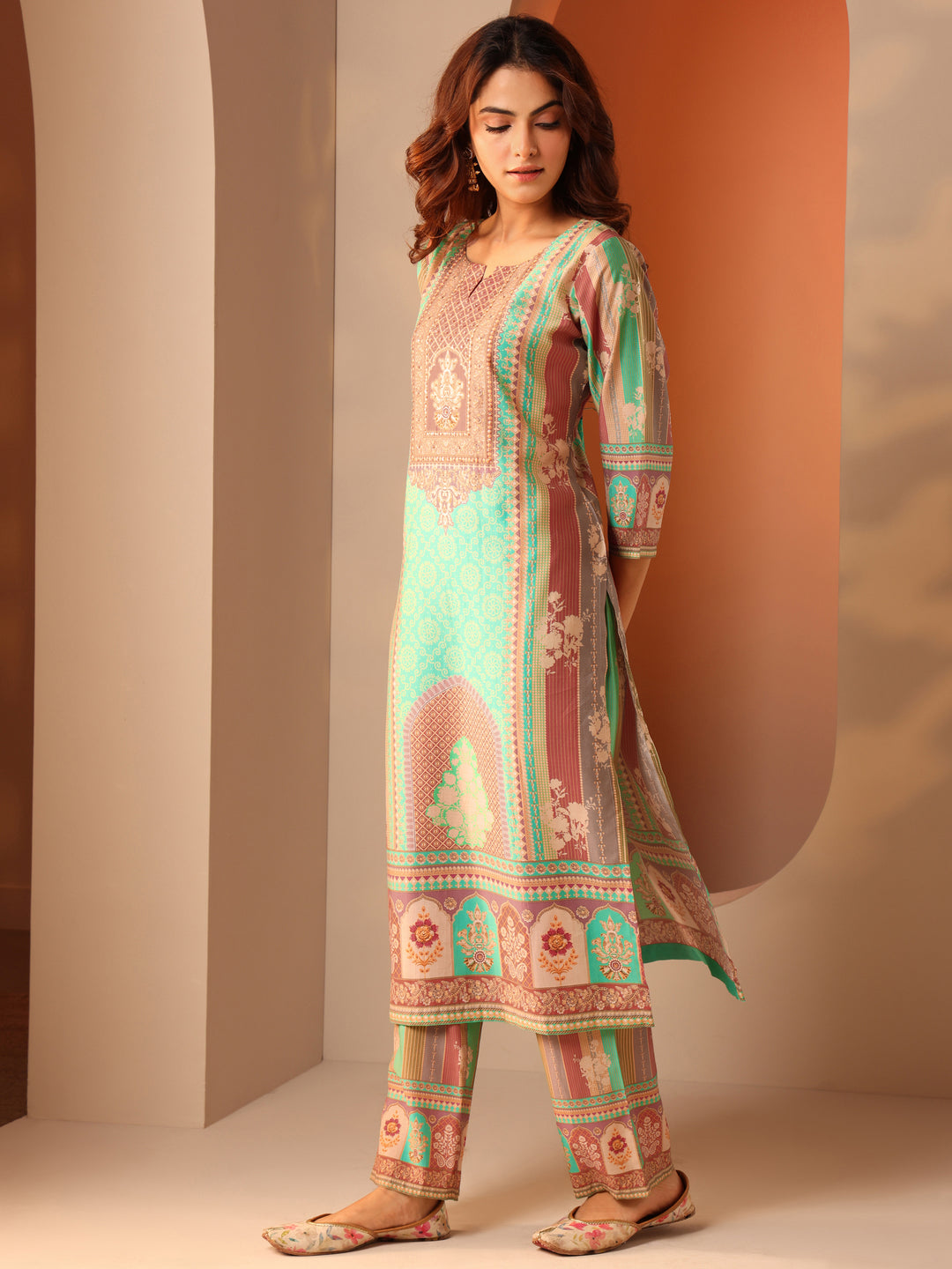  Multi Printed Silk Blend Straight Suit Set With Dupatta 