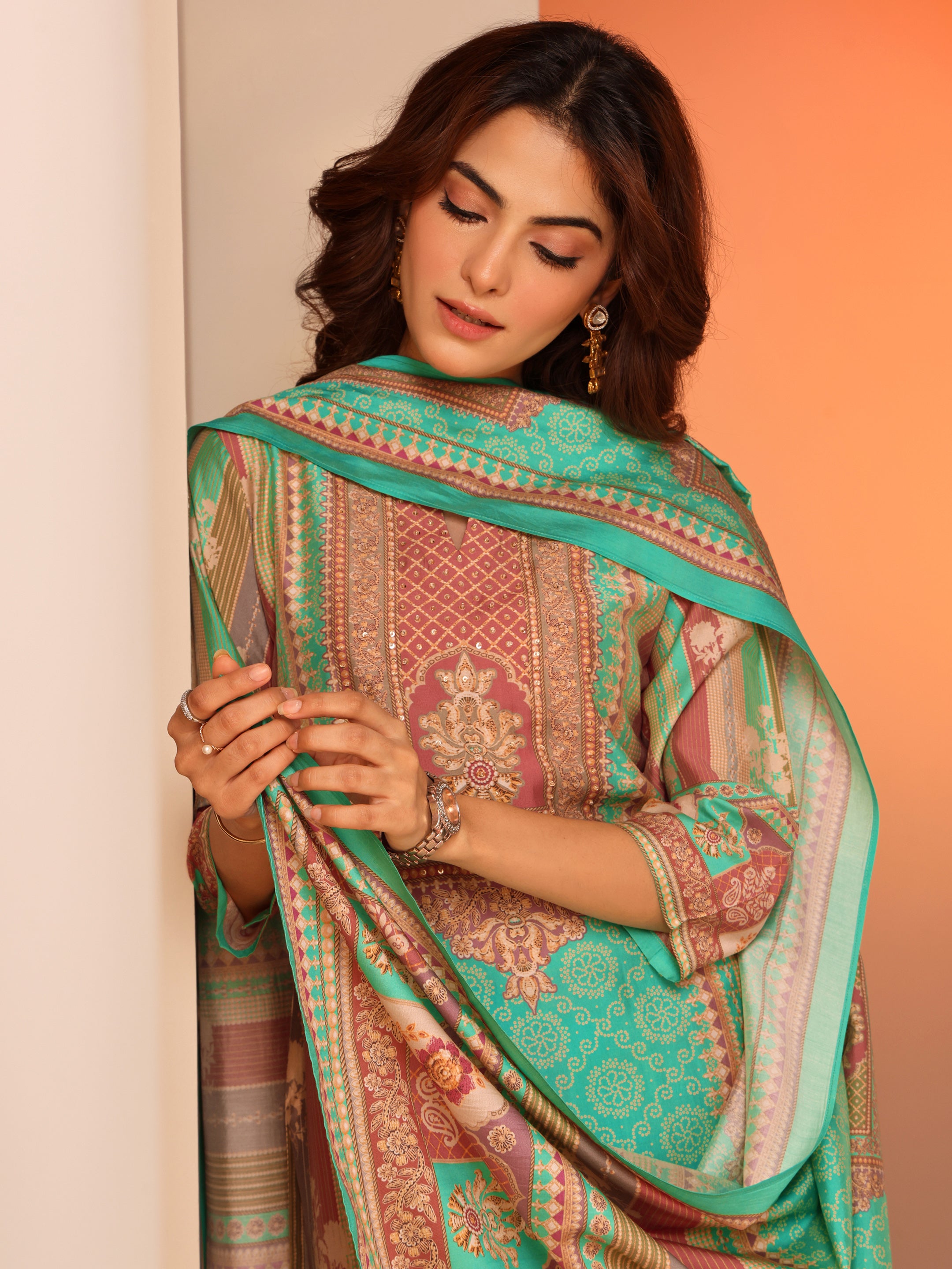 Multi Printed Silk Blend Straight Suit Set With Dupatta-image-47