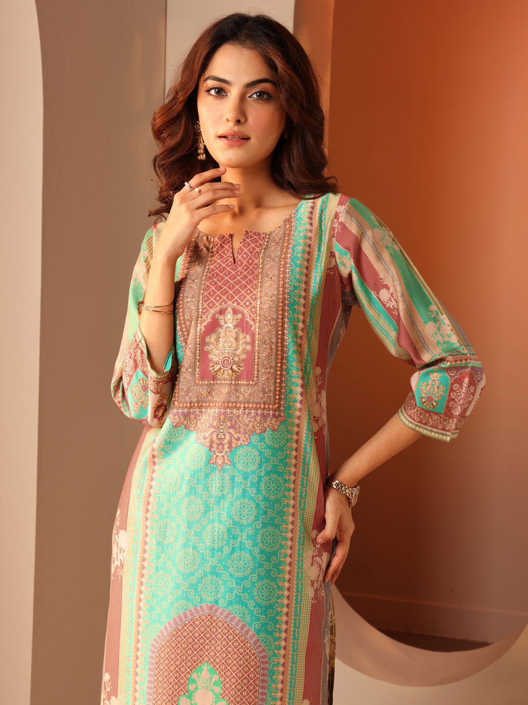  Multi Printed Silk Blend Straight Suit Set With Dupatta 
