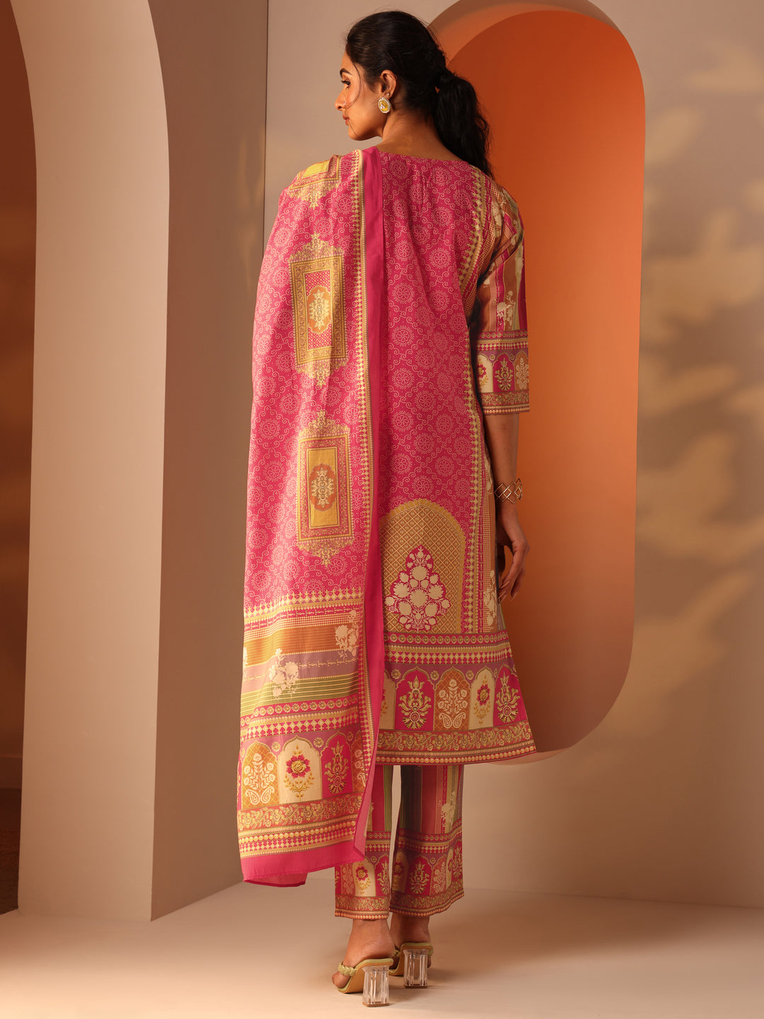  Multi Printed Silk Blend Straight Suit Set With Dupatta 