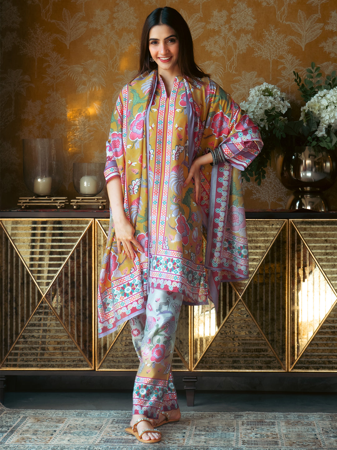 libas Multi Printed Silk Blend A-Line Suit Set With Dupatta-picture-67