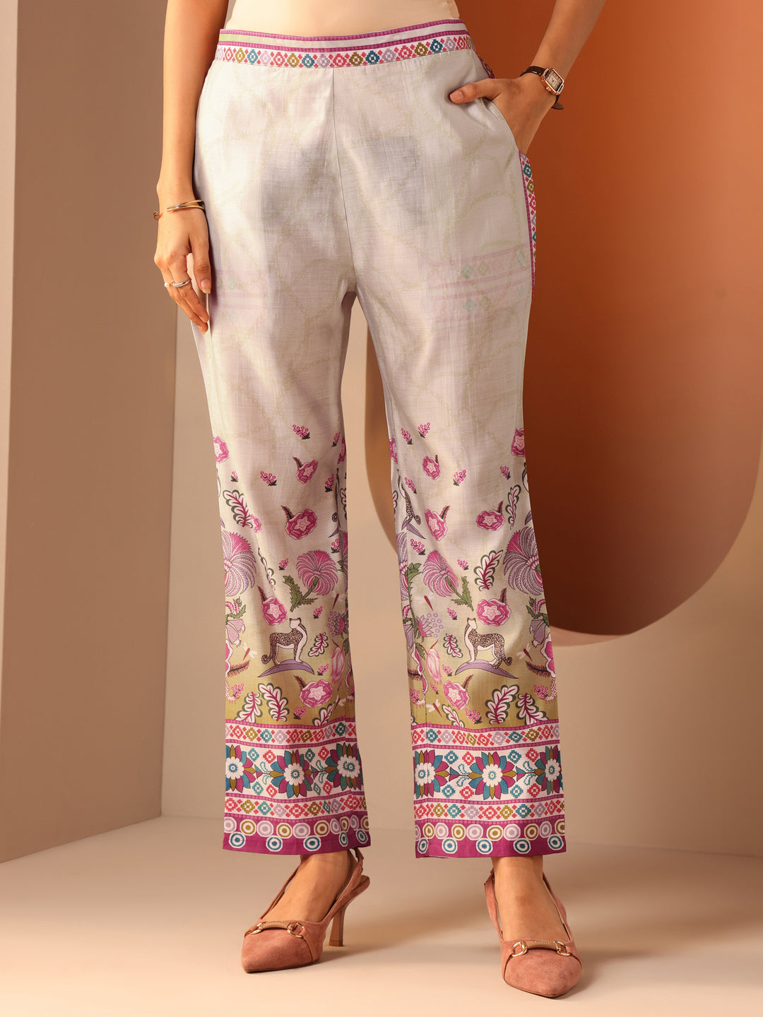  Multi Printed Silk Blend A-Line Suit Set With Dupatta 